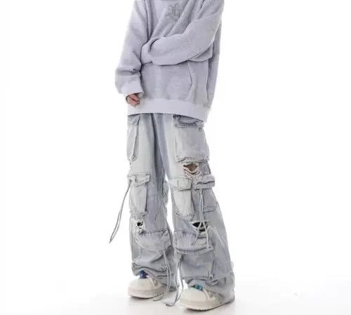 VIBE Retro heavy industry beggar ripped workwear wide leg jeans Size US 34 / EU 50 - 6 Thumbnail