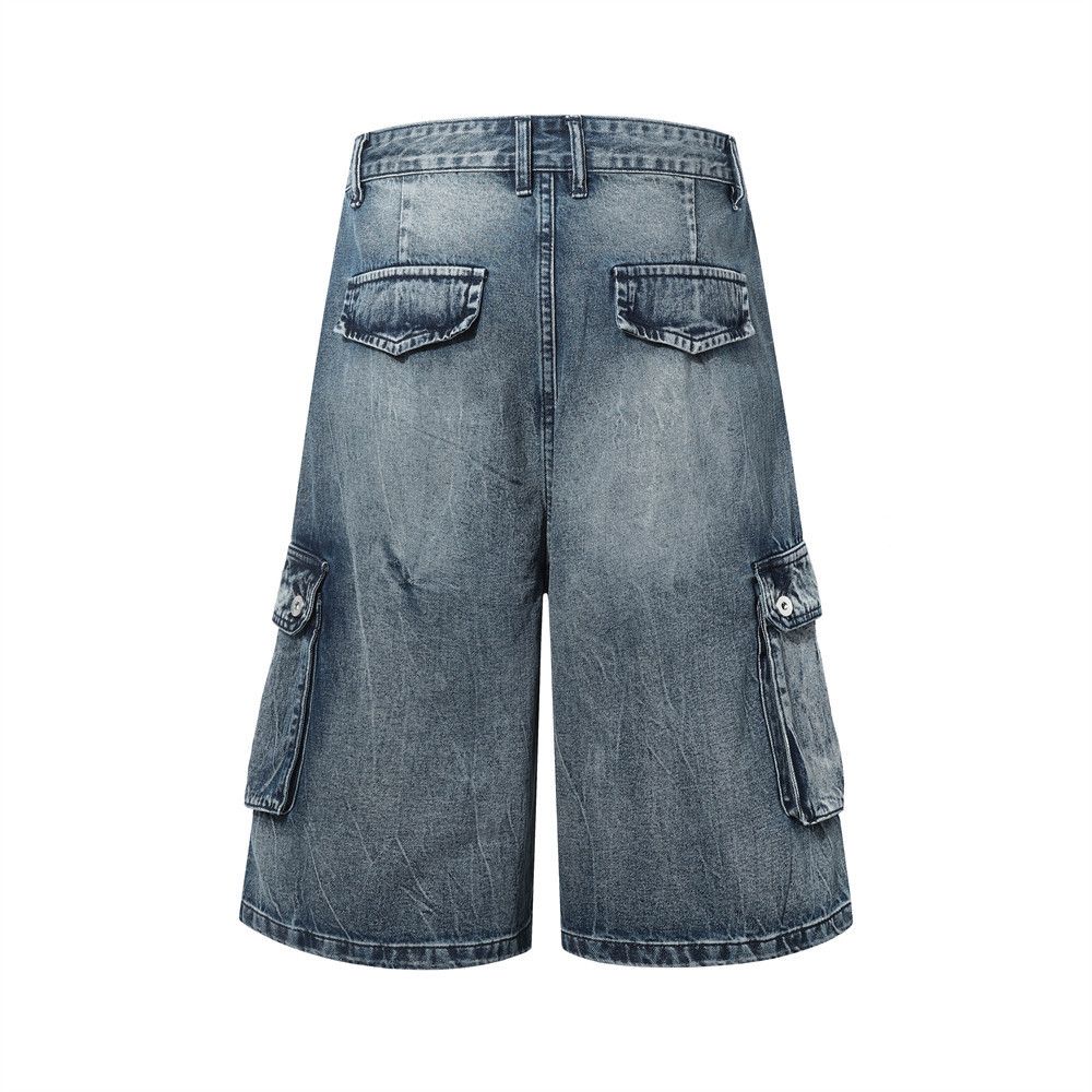 Vintage American Vintage Washed & Distressed Denim Cargo Shorts Size US 32 / EU 48 - 2 Thumbnail