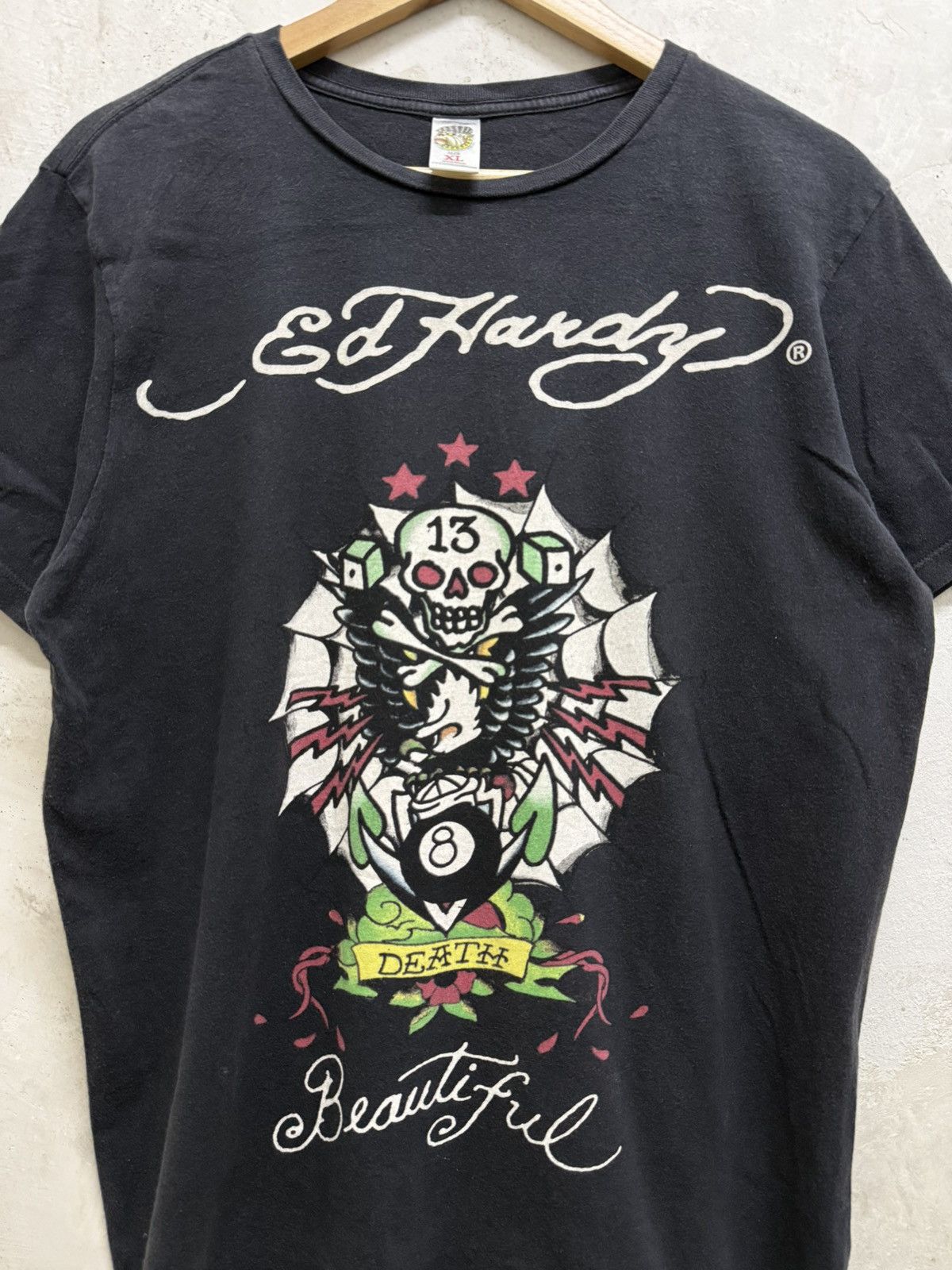 Ed Hardy 2000s Ed Hardy Skull Spider Web Eight Ball Tattoo Tshirt Size US L / EU 52-54 / 3 - 2 Thumbnail