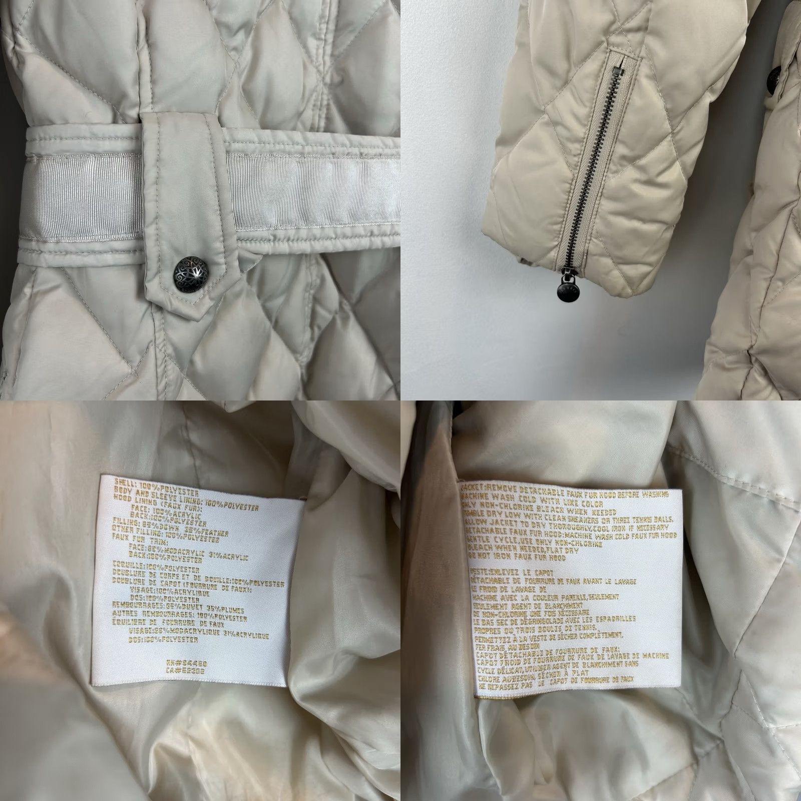 Laundry by Shelli Segal Laundry Down Puffer Coat Womens XS Beige Faux Fur Belted Minimalist Capsule Size S / US 4 / IT 40 - 9 Thumbnail