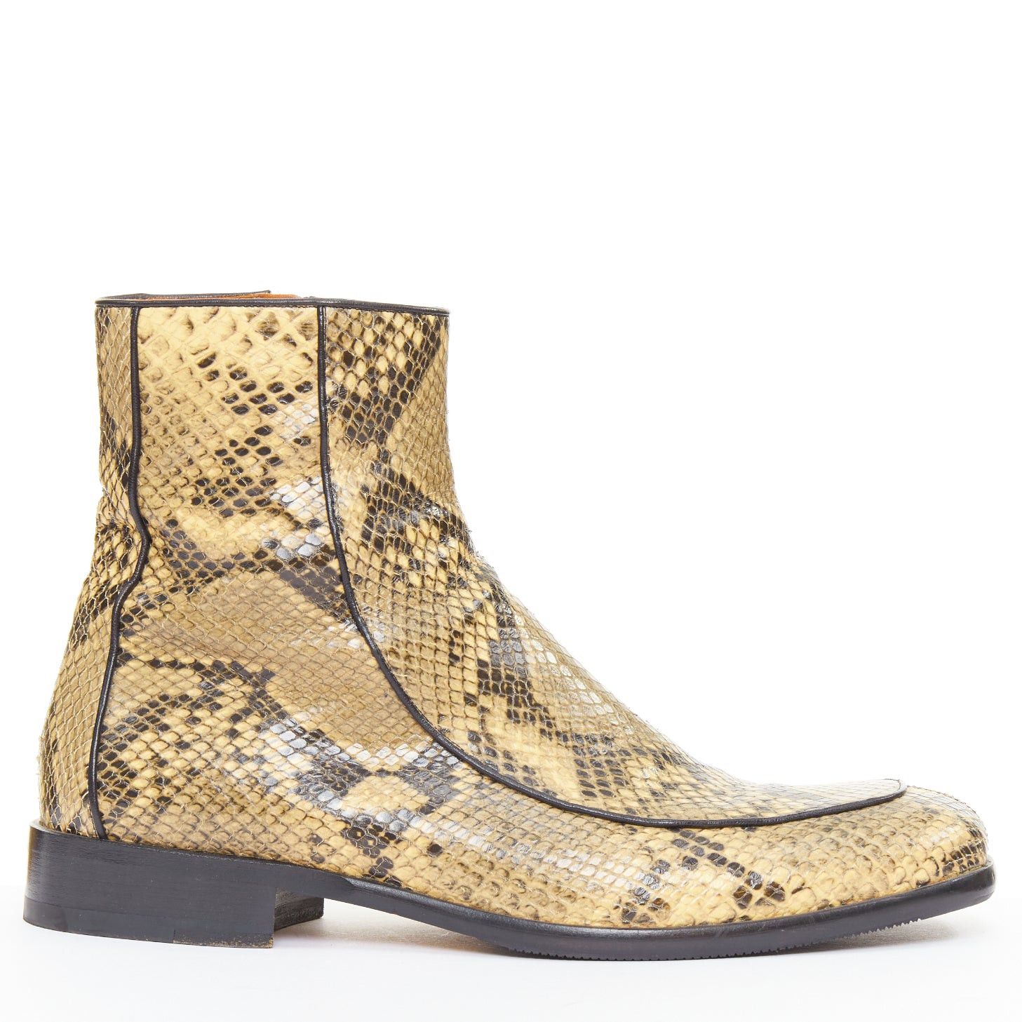 Dries Van Noten DRIES VAN NOTEN 2018 Runway leather trim snake effect square toe ankle boots EU43 Size US 10 / EU 43 - 1 Thumbnail