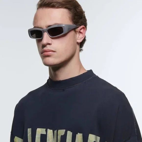 Balenciaga NEW Balenciaga BB0266S 003 Grey Rectangle Unisex Sunglasses Size ONE SIZE - 4 Thumbnail
