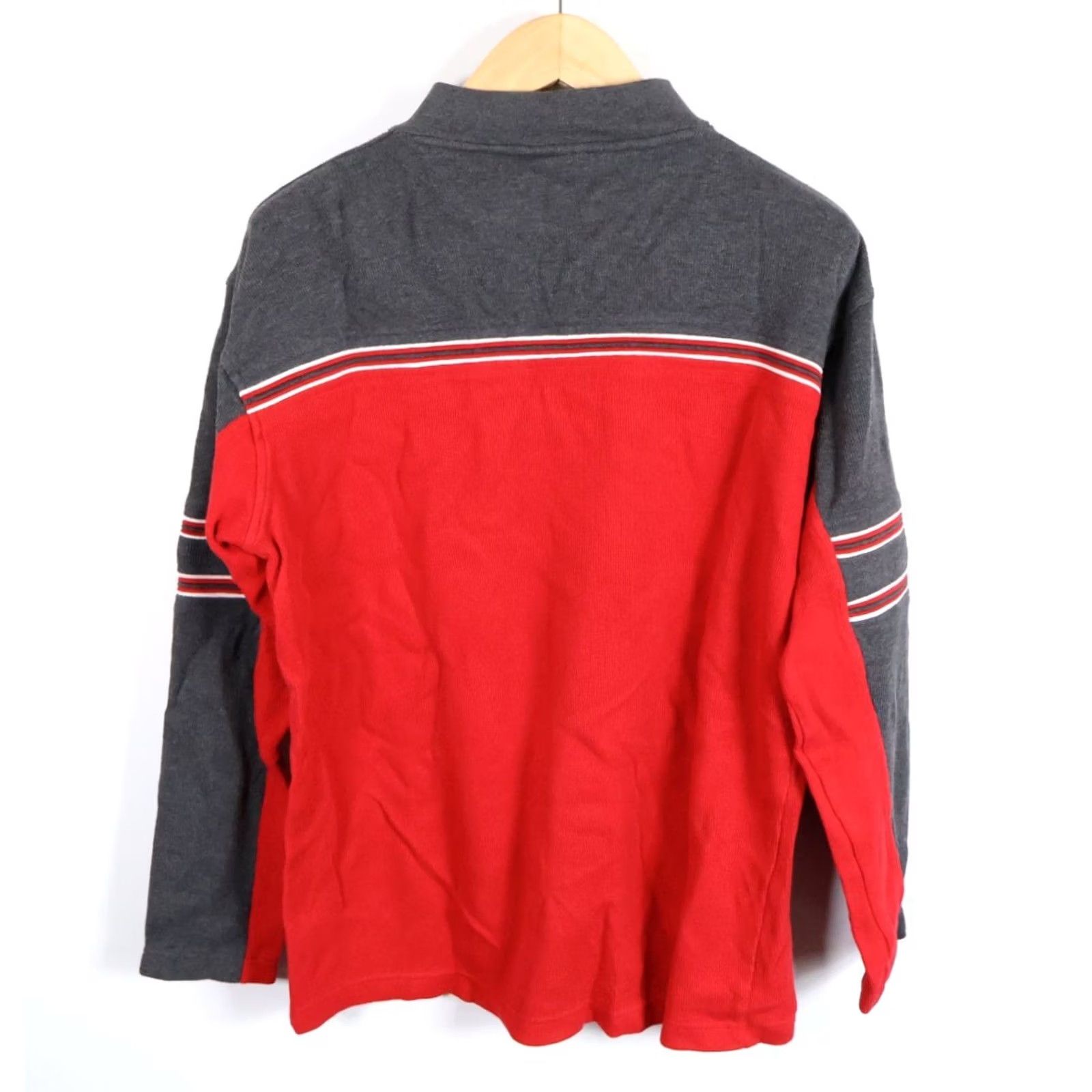 Vintage VINTAGE Y2K Sweater Men's L Red Gray 1/4 Zip Pullover OTB Striped Cotton Knit 90s Hipster Retro Boys Mens Girls Size US L / EU 52-54 / 3 - 2 Thumbnail