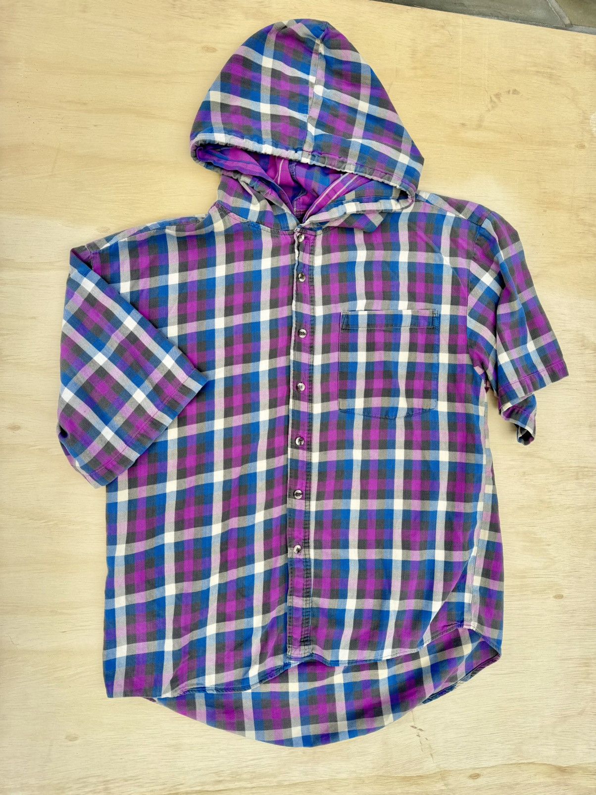 Lil Yachty × Vintage Vintage 90’s Retro Plaid Double Hood Flannel Hoodie Shirt Size US L / EU 52-54 / 3 - 8 Thumbnail
