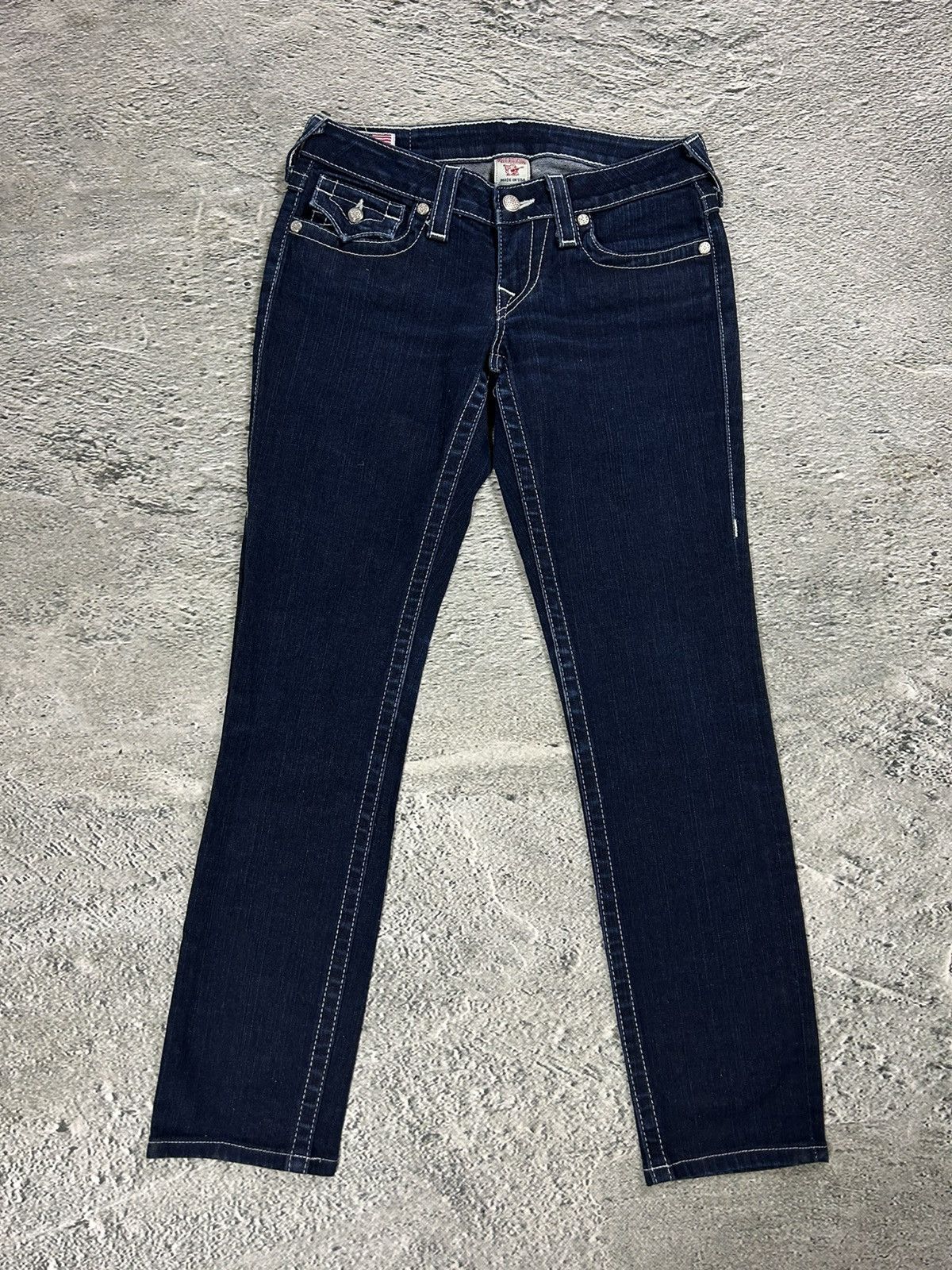 True Religion True Religion jeans slim white rhinestones vintage blue Size 27" / US 4 / IT 40 - 7 Thumbnail