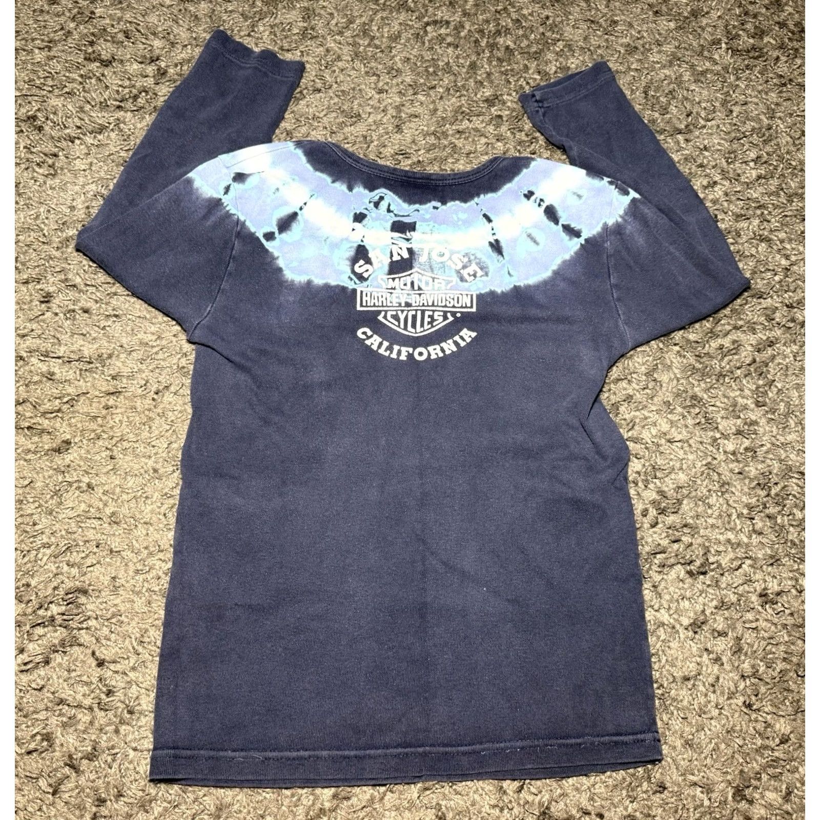 Harley Davidson Harley-Davidson Tie Dye Womens Medium Long Sleeve Blue Hippy USA Y2K T-Shirt Size M / US 6-8 / IT 42-44 - 4 Thumbnail