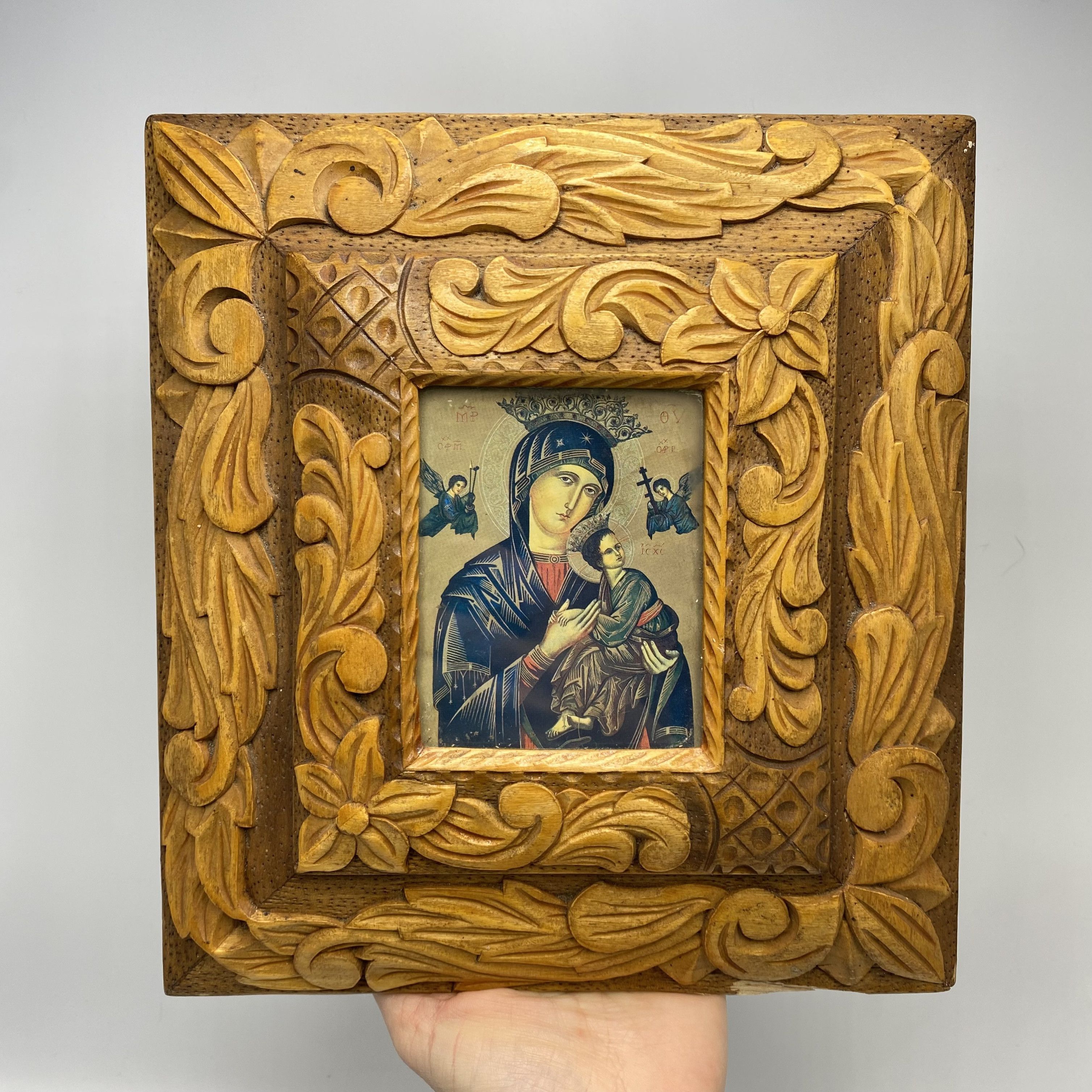 Vintage Vintage Orthodox Icon Virgin Mary Child Jesus Hand Carved Size ONE SIZE - 1 Thumbnail