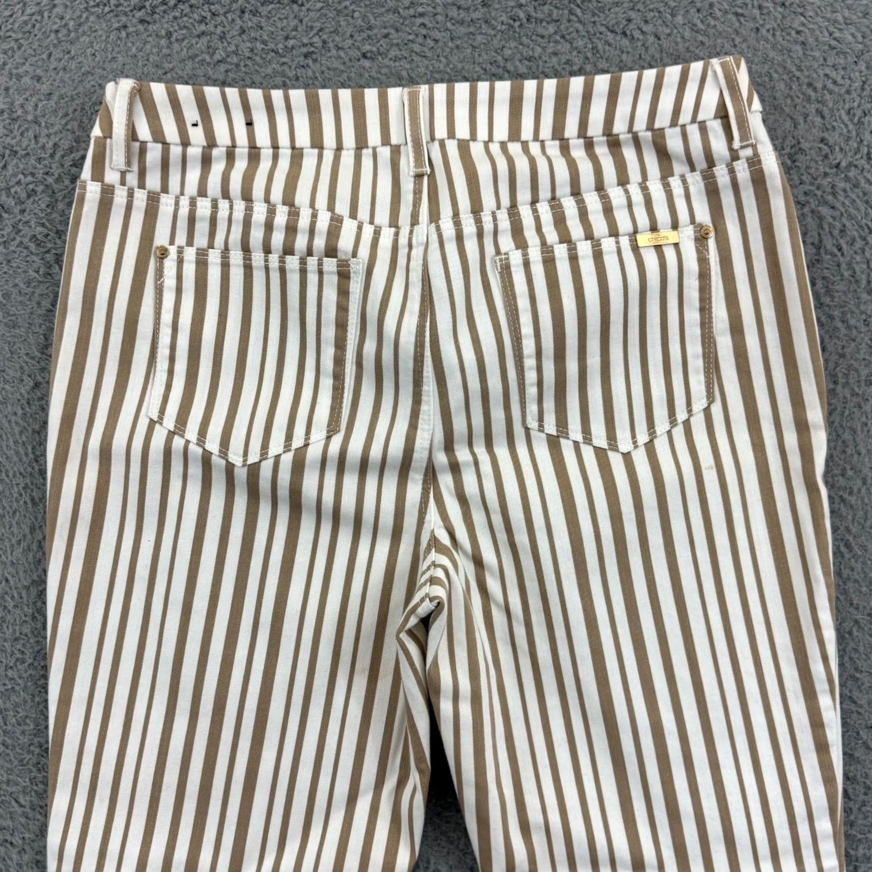 Vintage Chico's Pants Womens 1 So Slimming Girlfriend Ankle 32x30 Tan Striped Stretch Zip Size 25" / US 0 / IT 36 - 4 Thumbnail