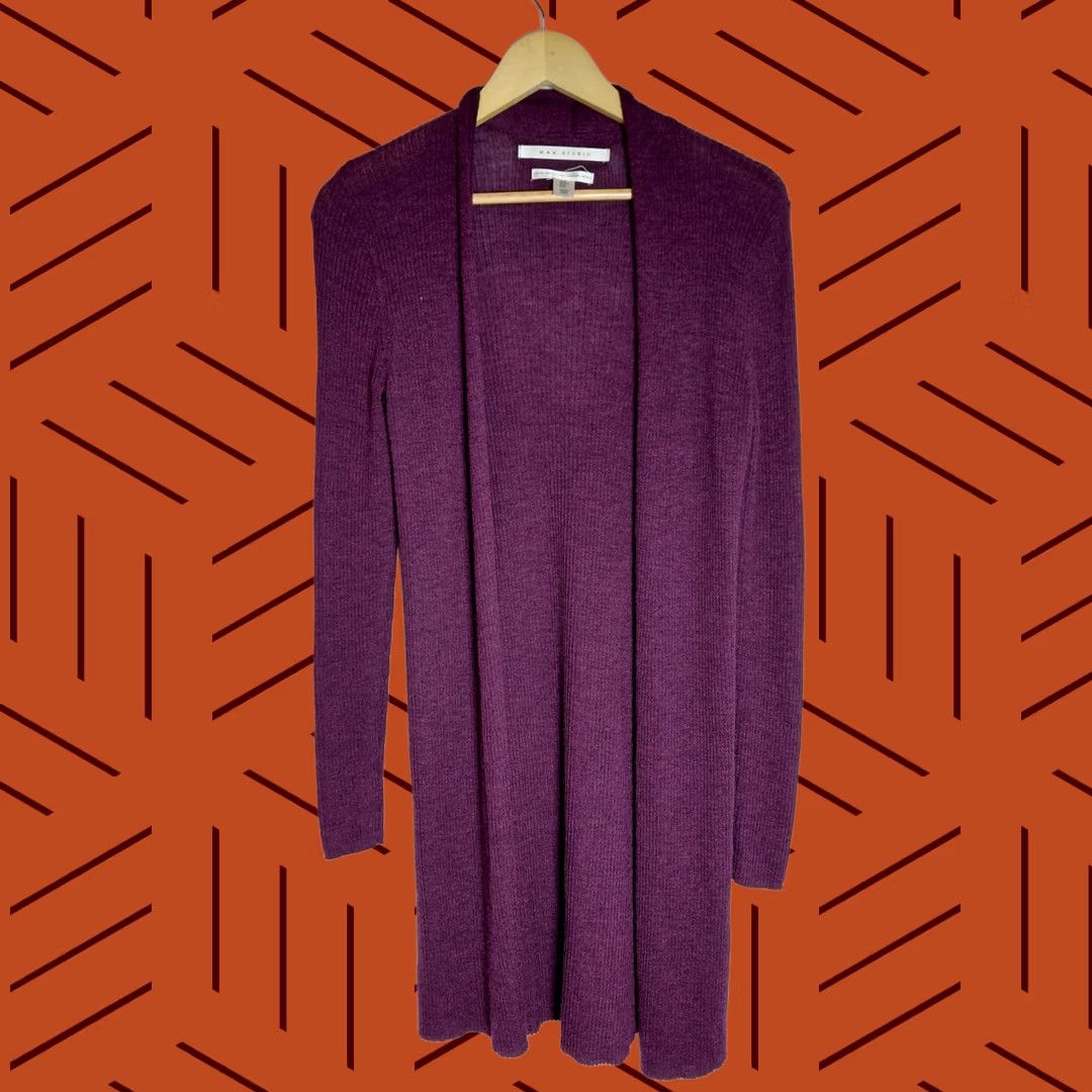 Vintage Max Studio Cardigan Women Size M Purple Merino Wool Knit Size M / US 6-8 / IT 42-44 - 1 Thumbnail