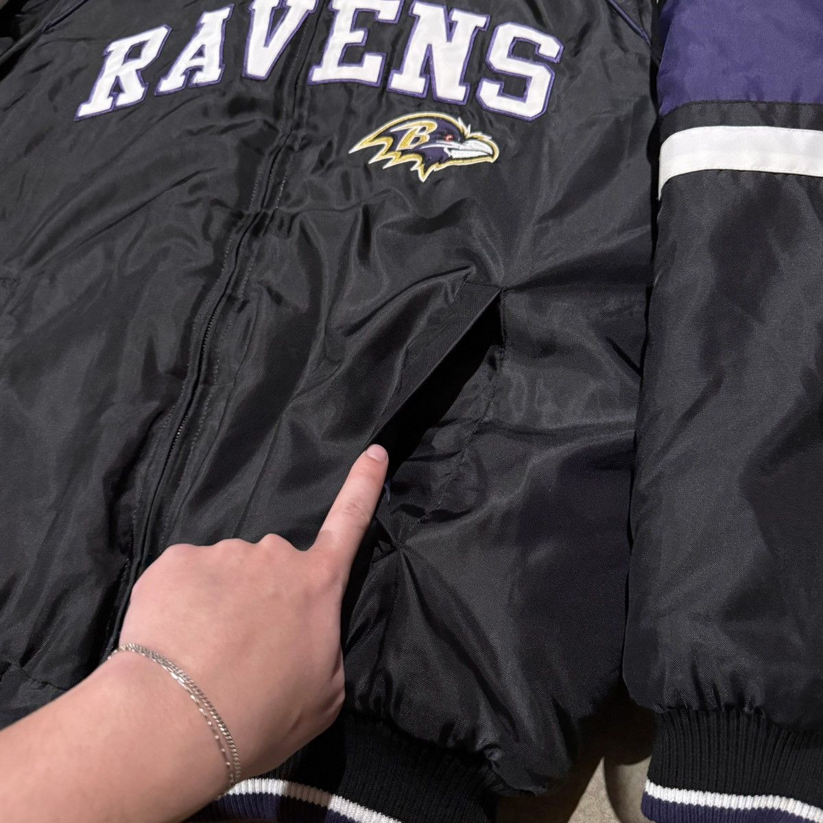 Vintage Vtg 2000s Baltimore Ravens G-III Fleece Lined Bomber Jacket Size US L / EU 52-54 / 3 - 4 Thumbnail