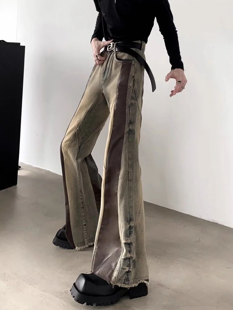 Vintage 2000S Leather Patchwork Jeans Size US 32 / EU 48 - 4 Thumbnail