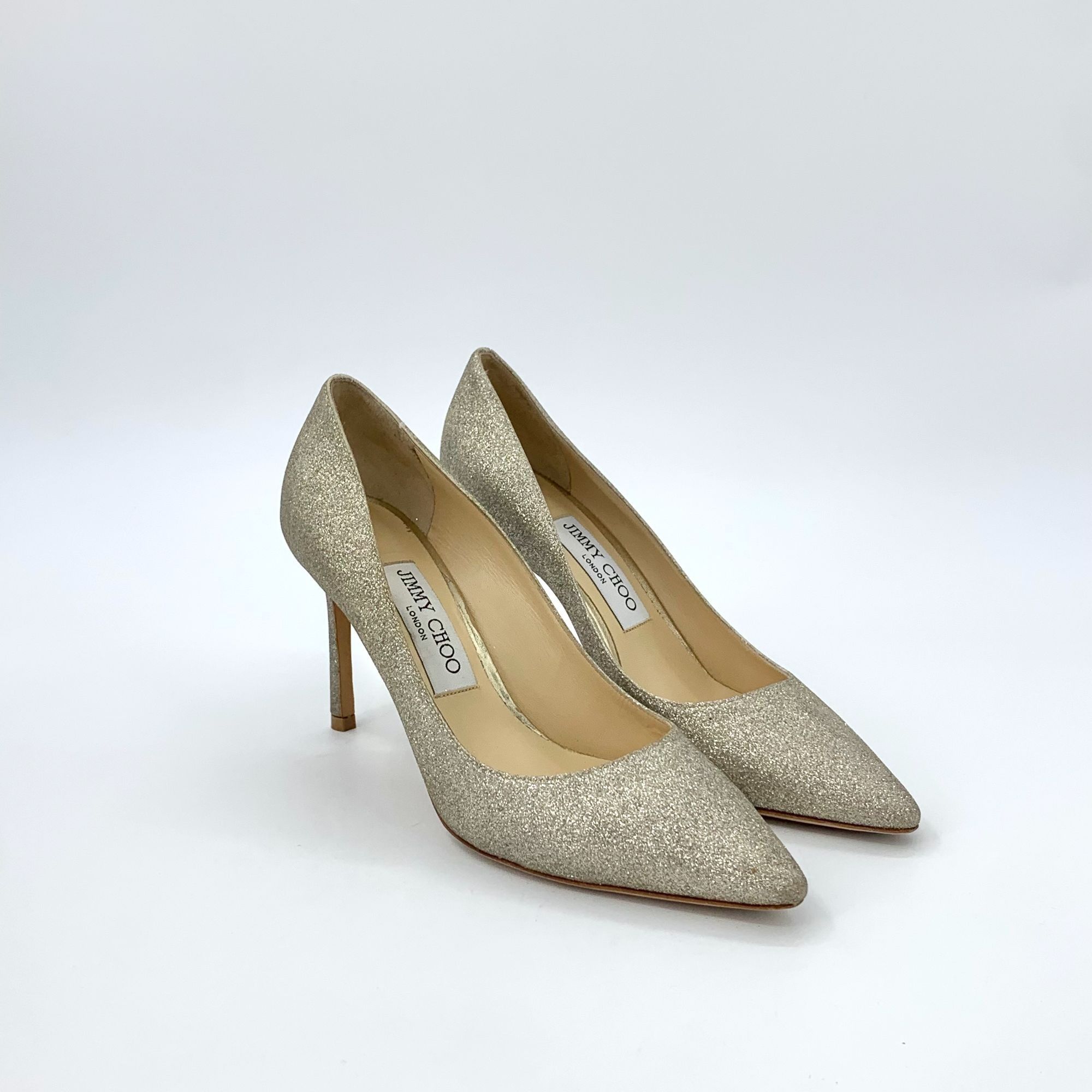 Jimmy Choo Jimmy Choo Romy 85 Glitter Pointed-Toe Pumps Platinum Ice Si Size US 7 / IT 37 - 3 Thumbnail