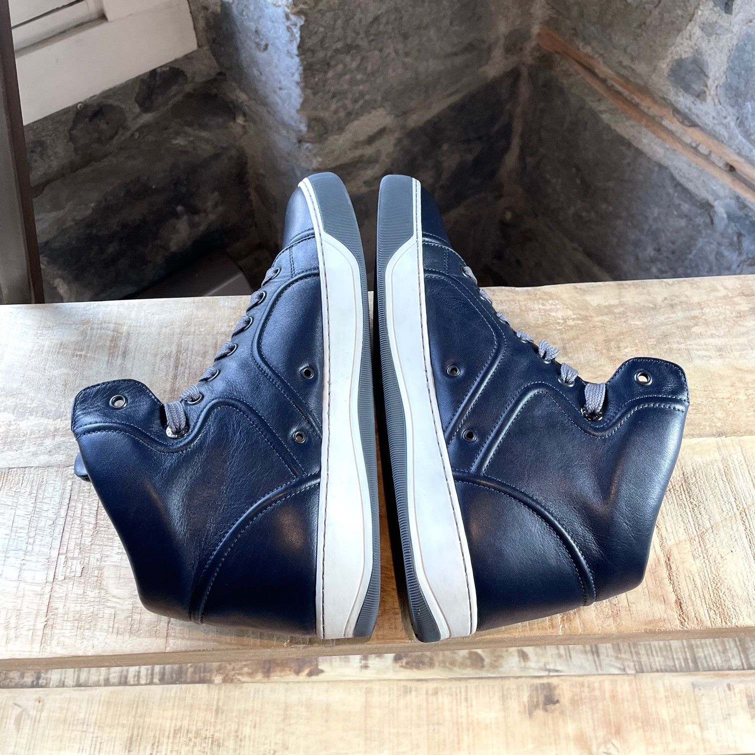 Lanvin Lanvin Navy Leather High Top Sneakers Size US 8 / EU 41 - 8 Thumbnail