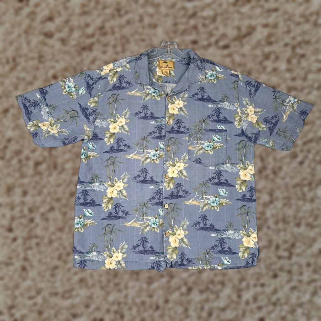 Vintage Jamaica Jaxx Shirt Men M Blue Floral 100% Silk Button Up Hawaiian Pocket Size US M / EU 48-50 / 2 - 1 Thumbnail