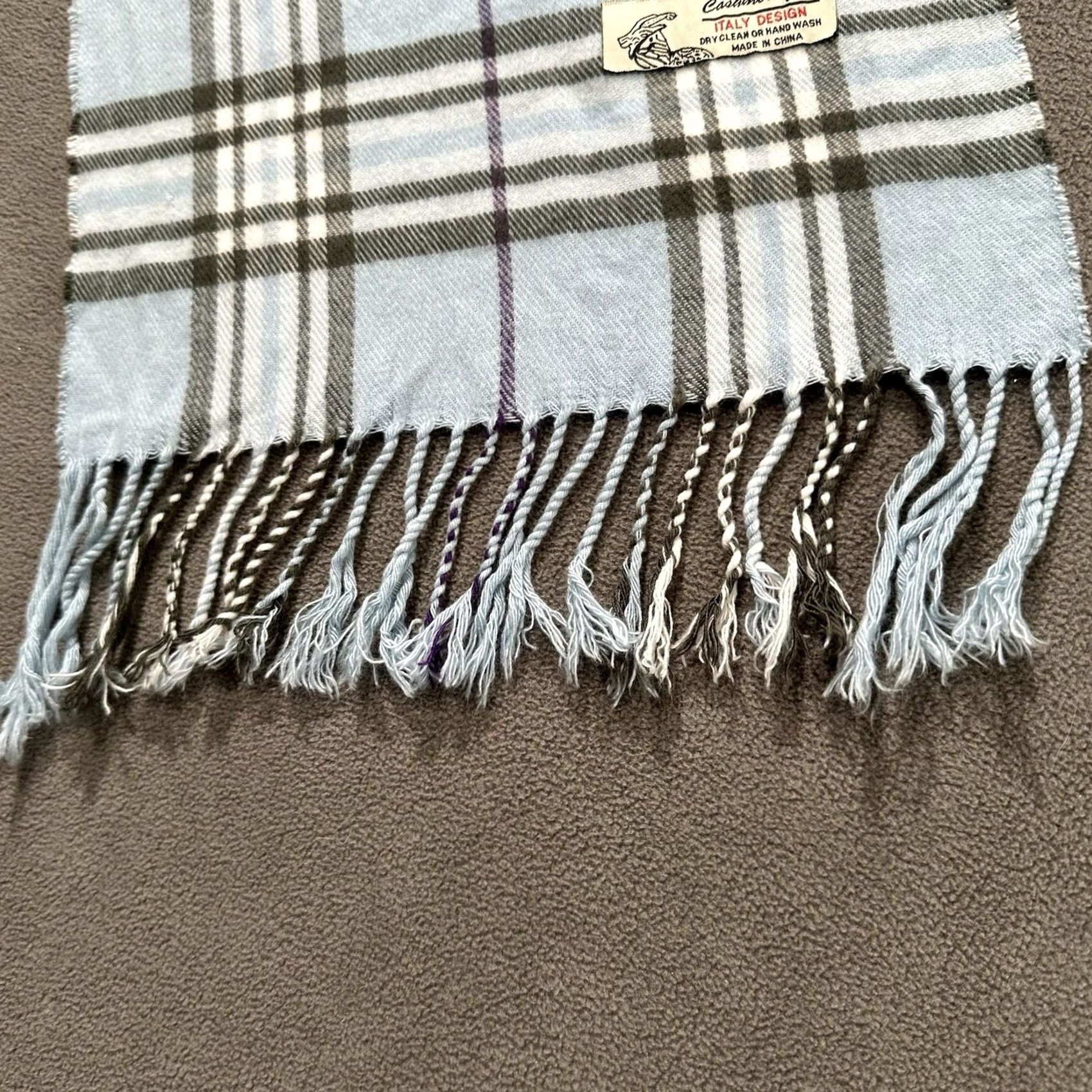 Vintage Italy Design Scarf Women Plaid 66x12 Blue Winter Fringe Cashmere Feel EUC Size ONE SIZE - 3 Thumbnail