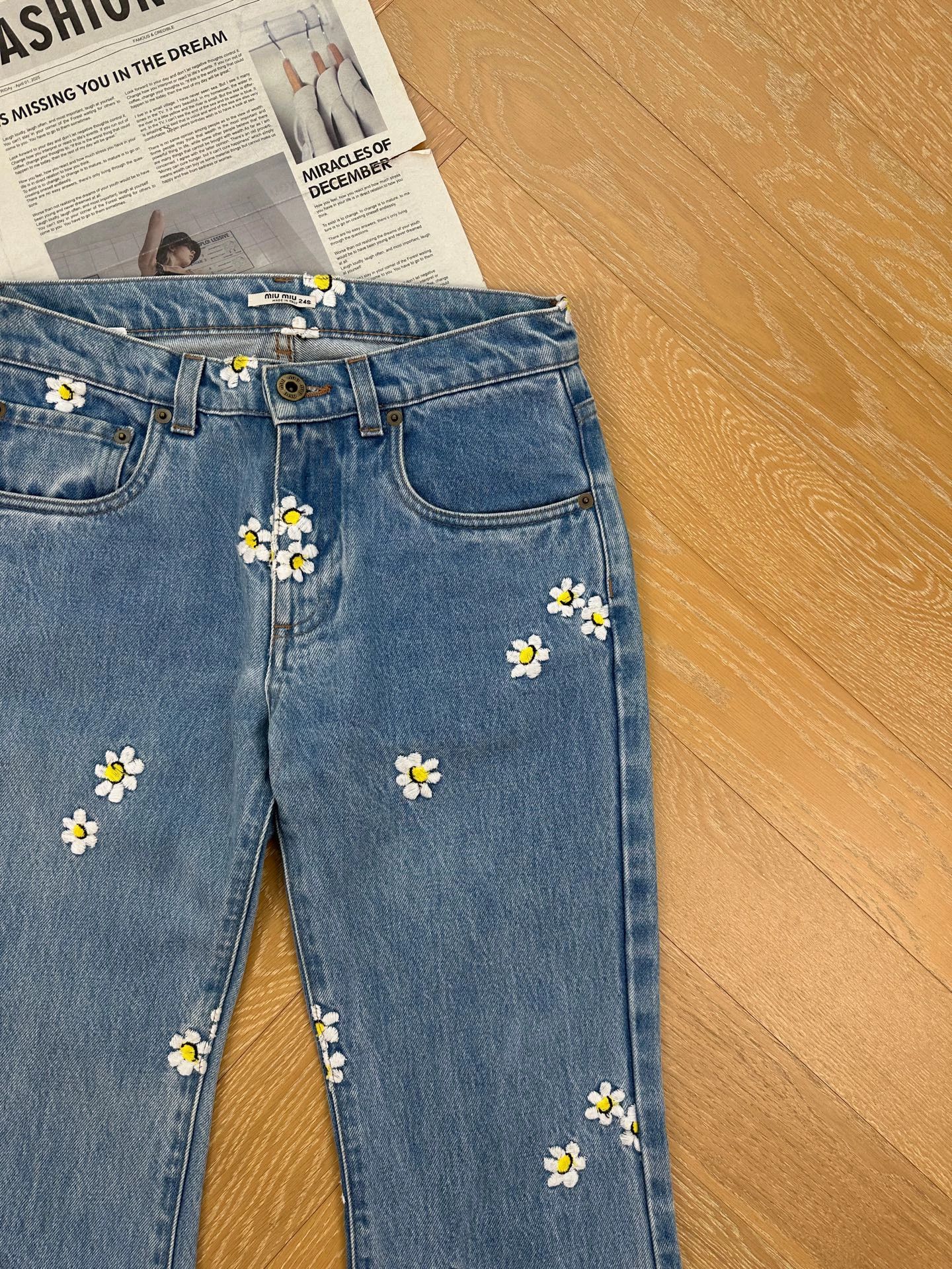 Miu Miu MIU MIU heavily embroidered daisy blue women's jeans Size 42" / US 20 - 5 Thumbnail