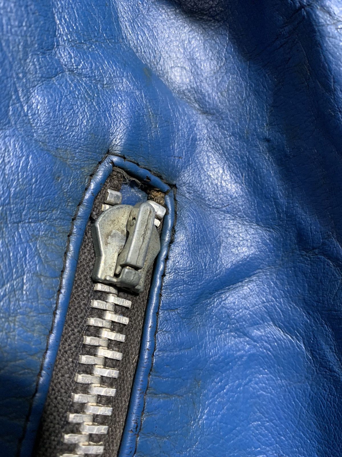 Genuine Leather × Vintage 🔥VTG BLUE BIKERS JACKETS GENUINE LEATHER Size US L / EU 52-54 / 3 - 9 Thumbnail
