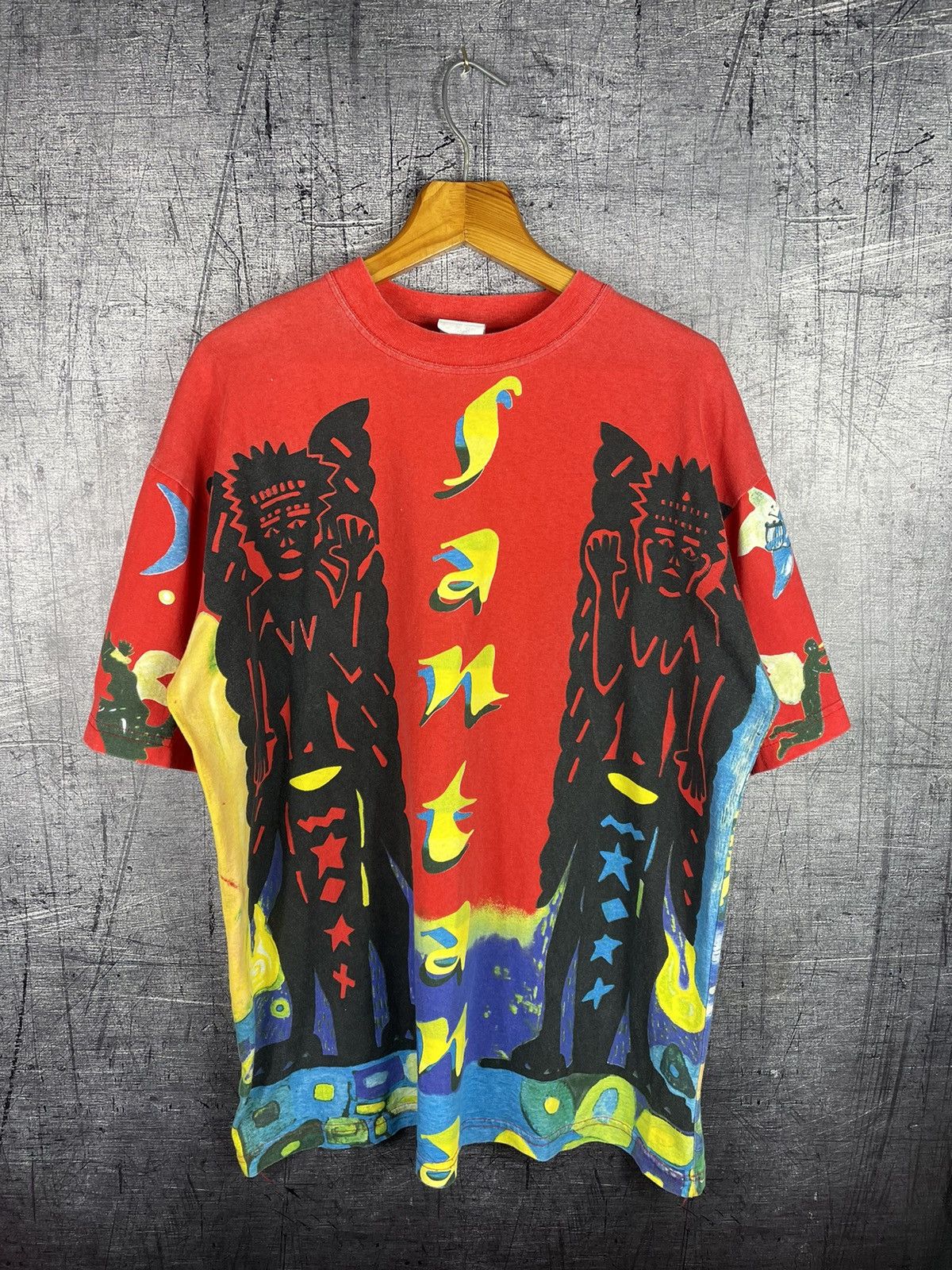 Band Tees Vintage 90s Carlos Santana Sacred Fire all-over print Tee Size US XL / EU 56 / 4 - 1 Thumbnail
