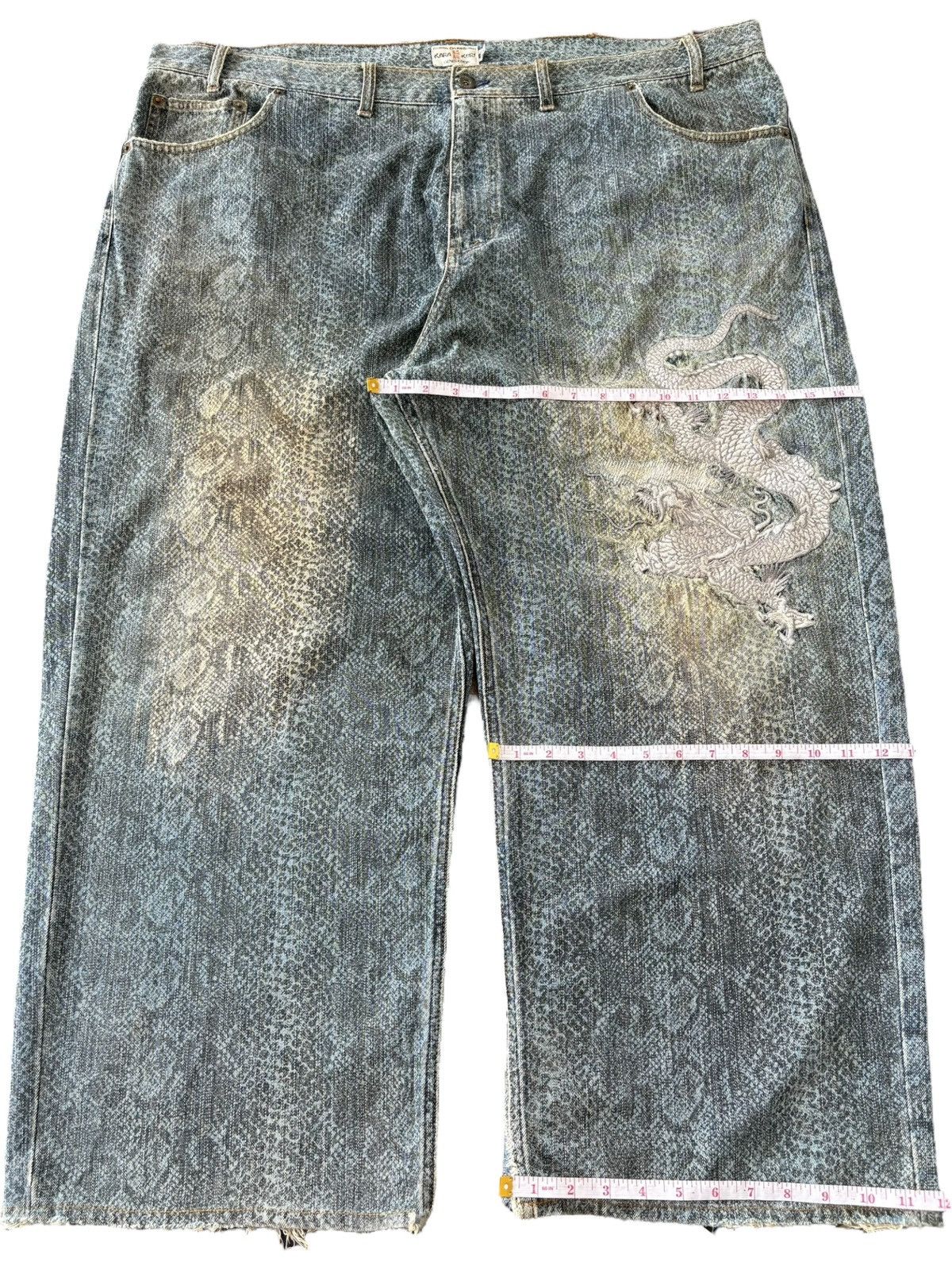 JNCO Vintage Japanese Karakuri Dragon Skin Embroidery Jeans Size US 44 / EU 60 - 14 Thumbnail