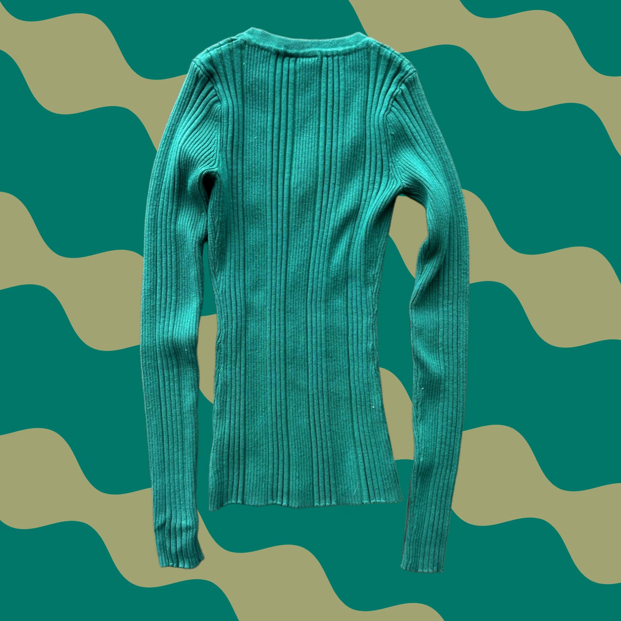 Vintage VINTAGE Green Y2K Ribbed Knit Longsleeve Blouse Women's Small Top Shirt Size S / US 4 / IT 40 - 1 Thumbnail