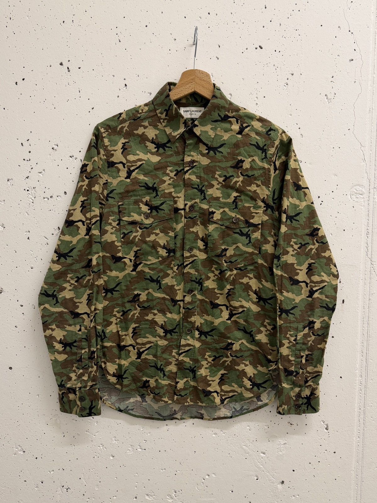 Saint Laurent Paris SS15 Saint Laurent Paris Camouflage Hedi Slimane Shirt Size US M / EU 48-50 / 2 - 1 Thumbnail