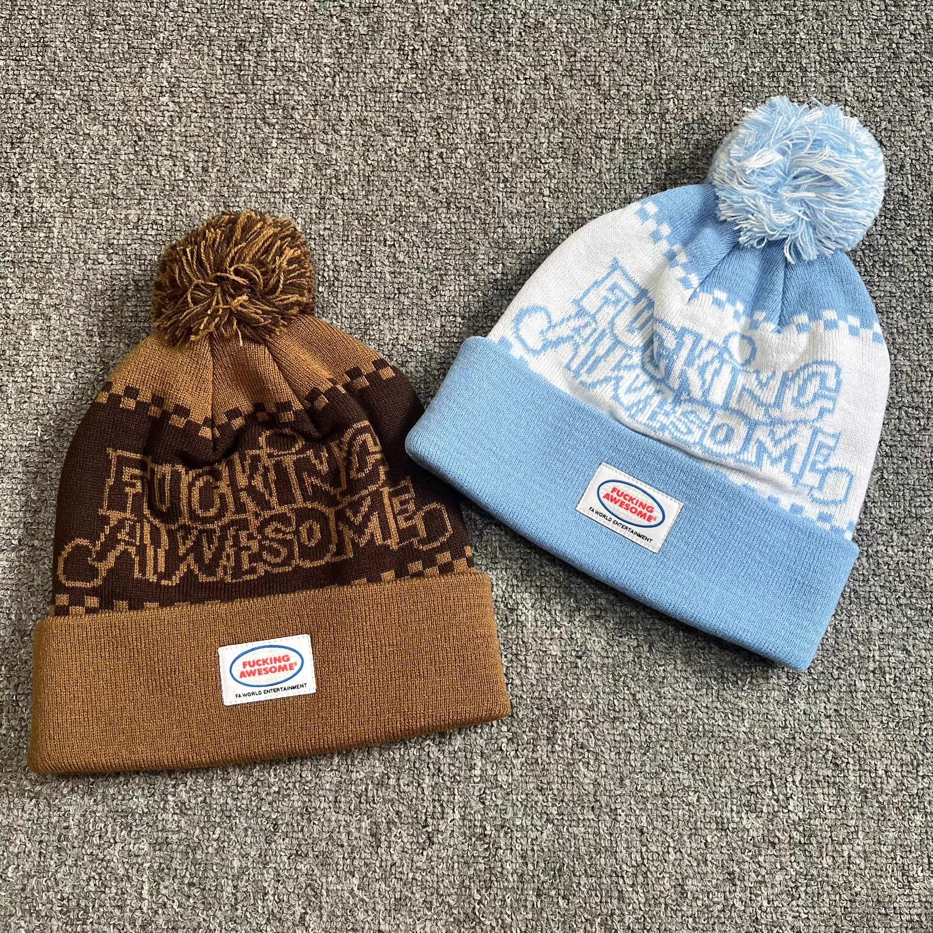 Fucking Awesome Fucking Awesome Patch Embroidered Pom-Pom Knitted Beanie Q7 Size ONE SIZE - 1 Thumbnail