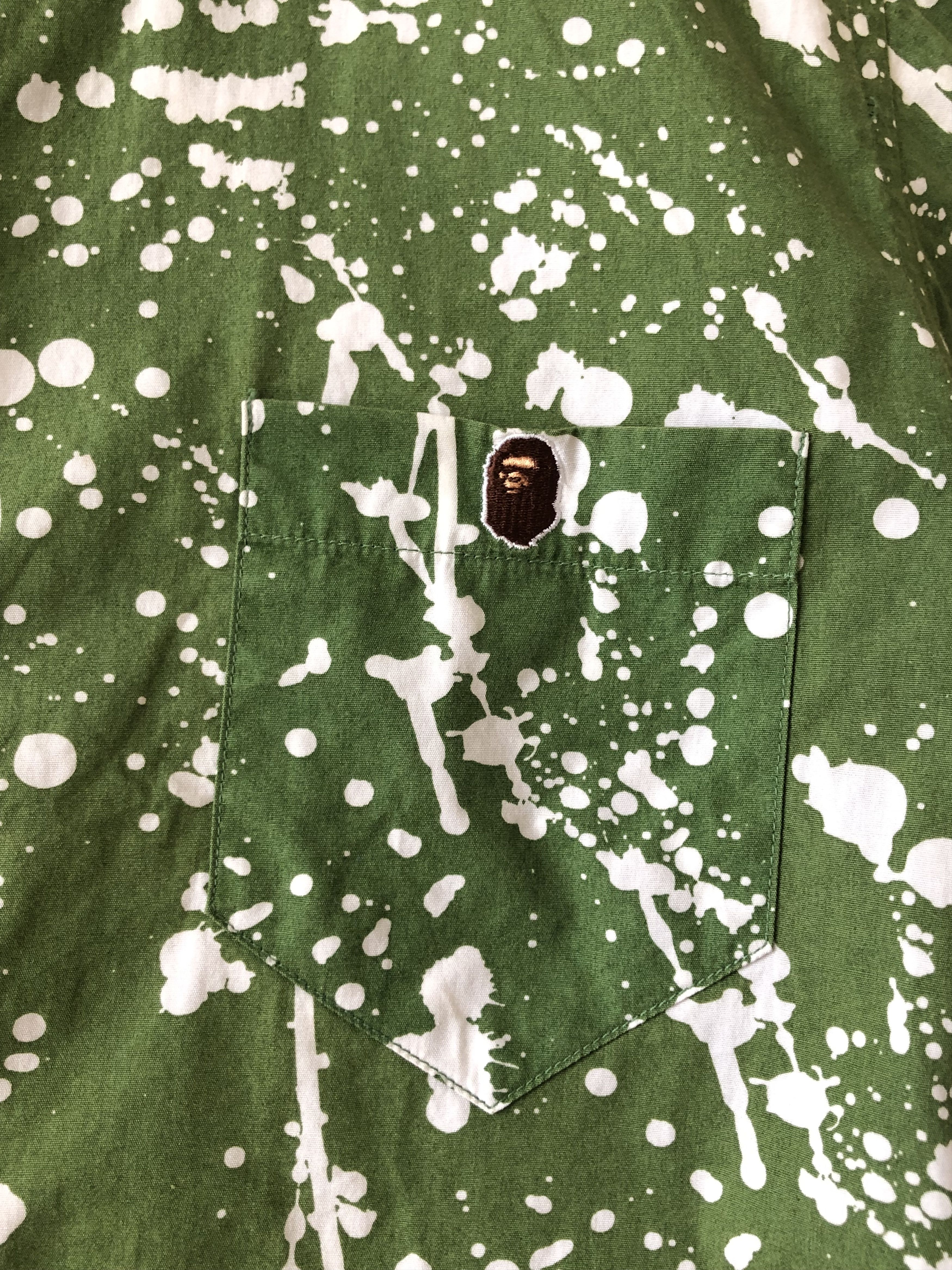 Bape RARE🔥BAPE PAINT SPLATTER GREEN BUTTON UPS XS Size US XS / EU 42 / 0 - 4 Thumbnail