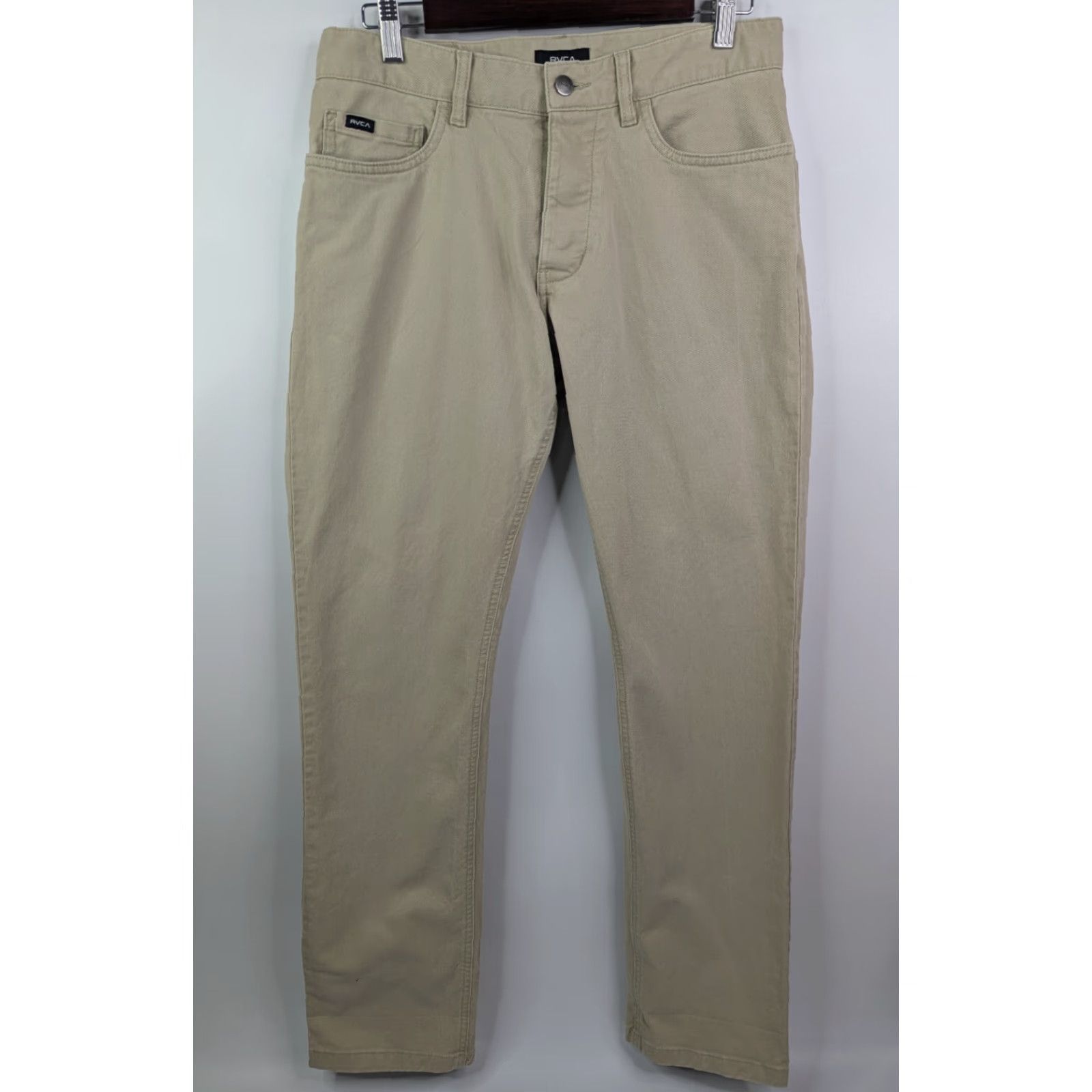 RVCA RVCA Weekend Fit Pants Men's 30 Khaki Chino Rope Belt Loops Flat Front Regular Straight 32x32 Casual Autumn Spring Summer Winter Beig/Beige Size US 30 / EU 46 - 2 Thumbnail