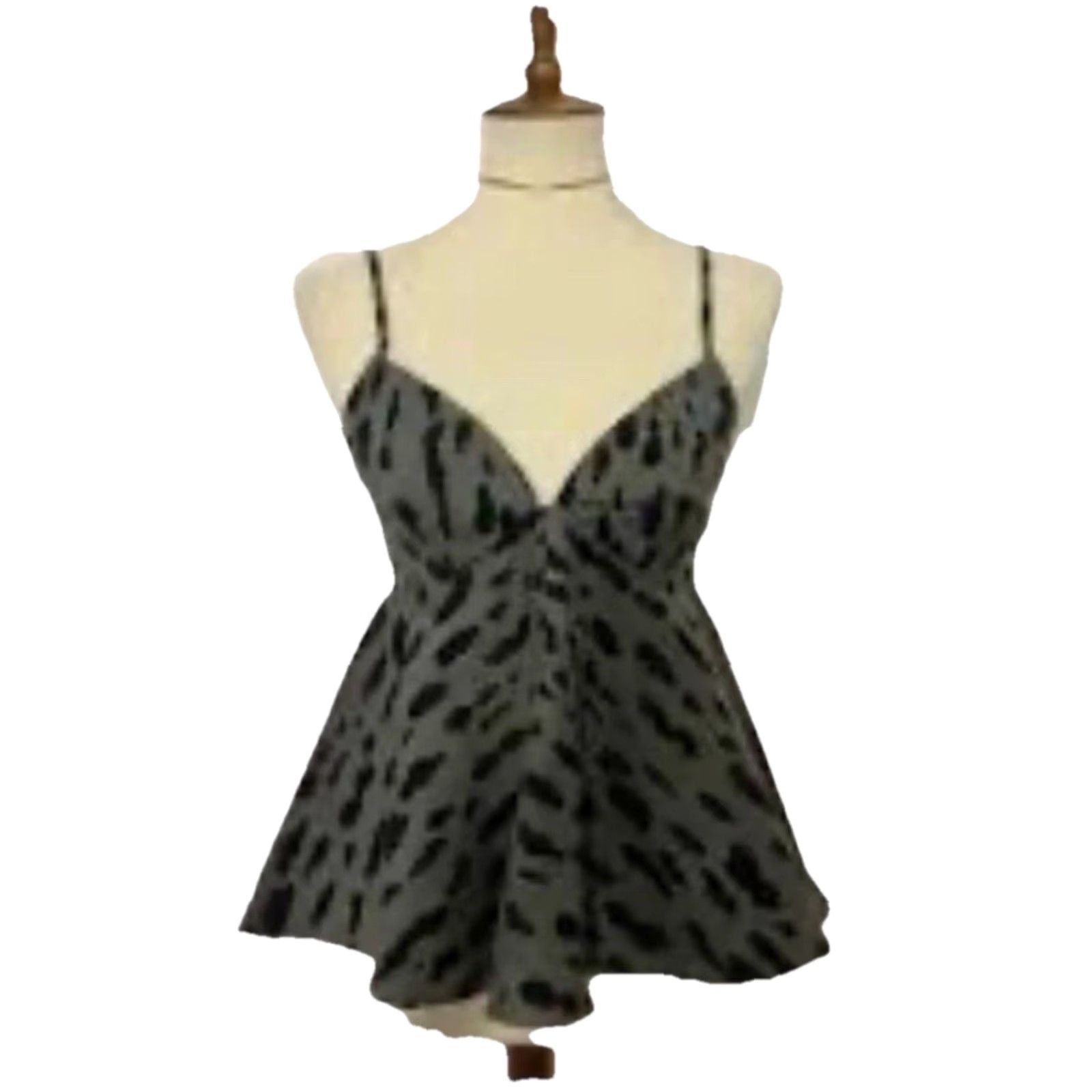 Denime SCOOP Tank Top Denim Peplum Black Gray Spotted Adjustable Straps LARGE Womens Shirt 90s Bohemian Hippie Festival Sleeveless Size L / US 10 / IT 46 - 4 Thumbnail