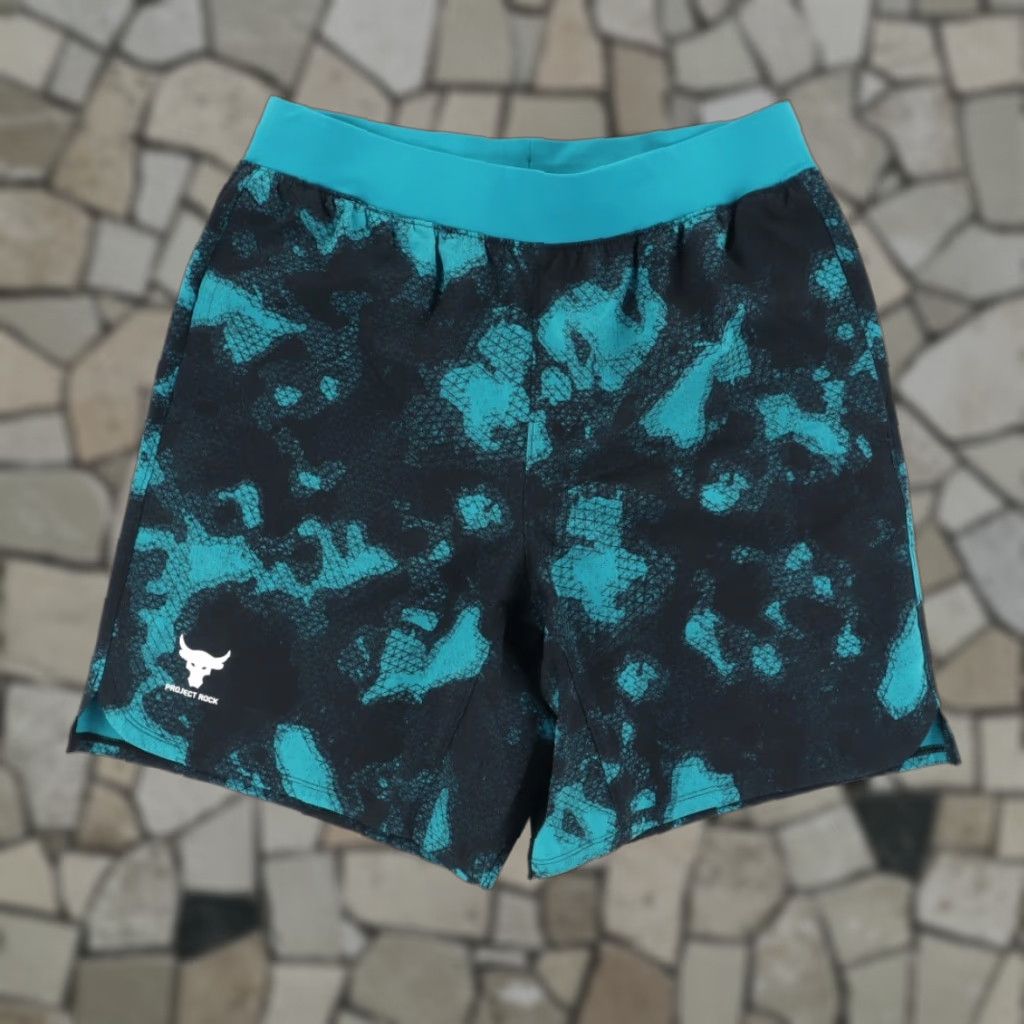 Under Armour VINTAGE is not applicable; use Under Armour Project Rock Woven Athletic Shorts Teal Tie-Dye Mens L Size US 33 - 1 Thumbnail