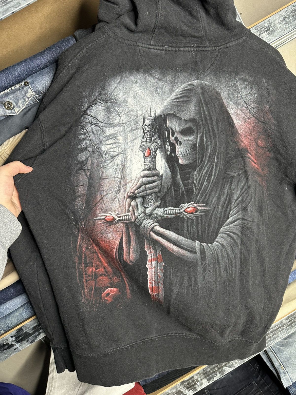 Band Tees Spiral Grim Reaper Skull Hoodie XL Gothic Full Print Swords Size US XL / EU 56 / 4 - 4 Thumbnail