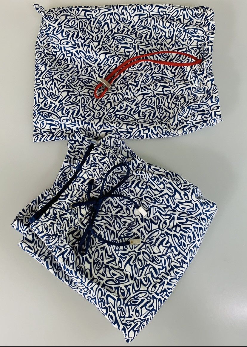 Brioni Brioni 🇮🇹 Blue Logo Script SeaMaster Resort Swim Trunk XL NWT Size US 38 / EU 54 - 3 Thumbnail