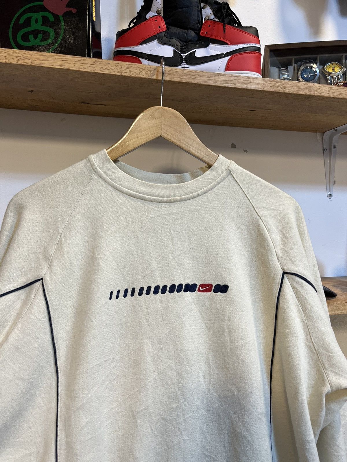 image of Y2K Nike Sweatshirt Crewneck Sweater in Beige, Men's (Size Small)