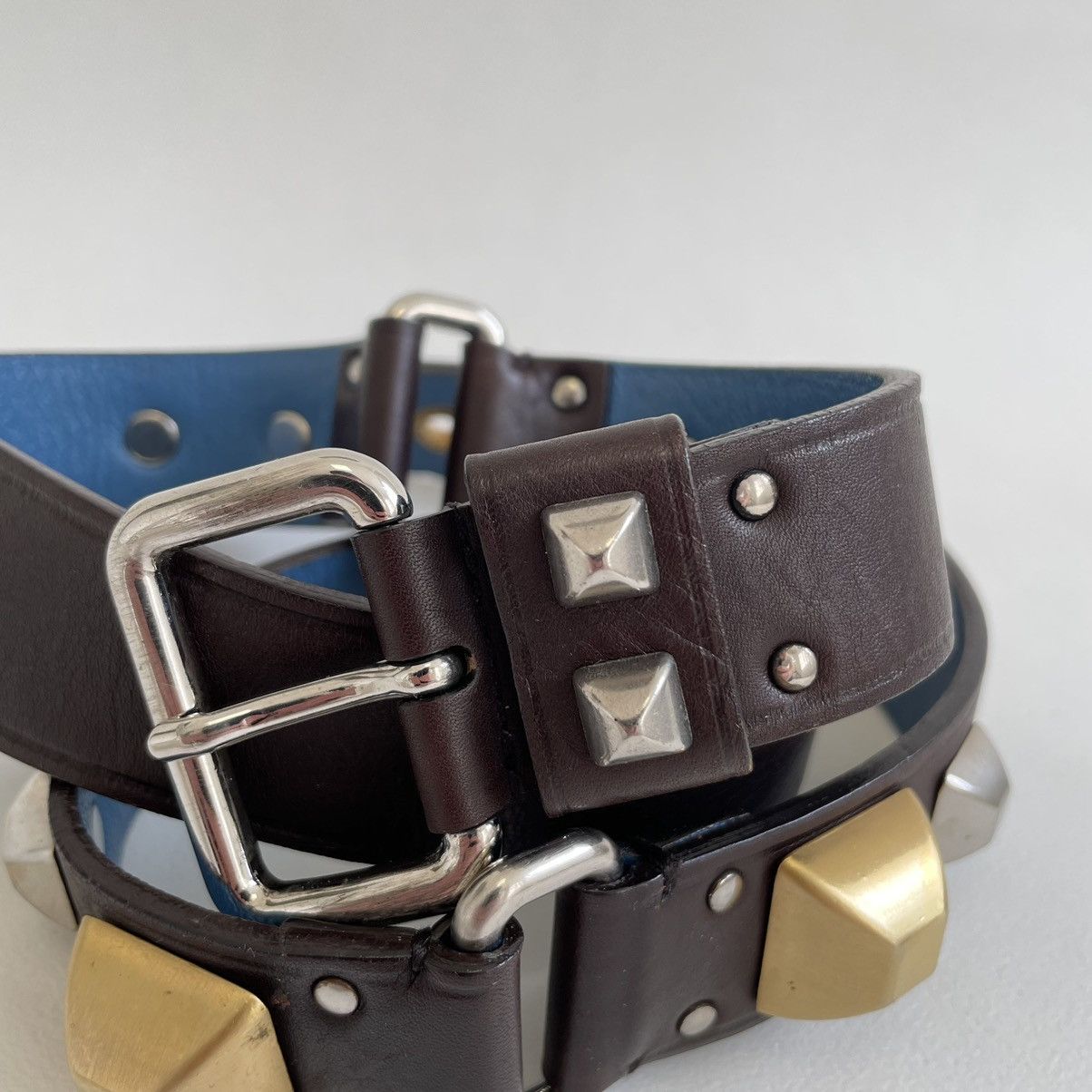 Prada Pyramid Stud Leather Bondage Belt Size 32 - 3 Thumbnail