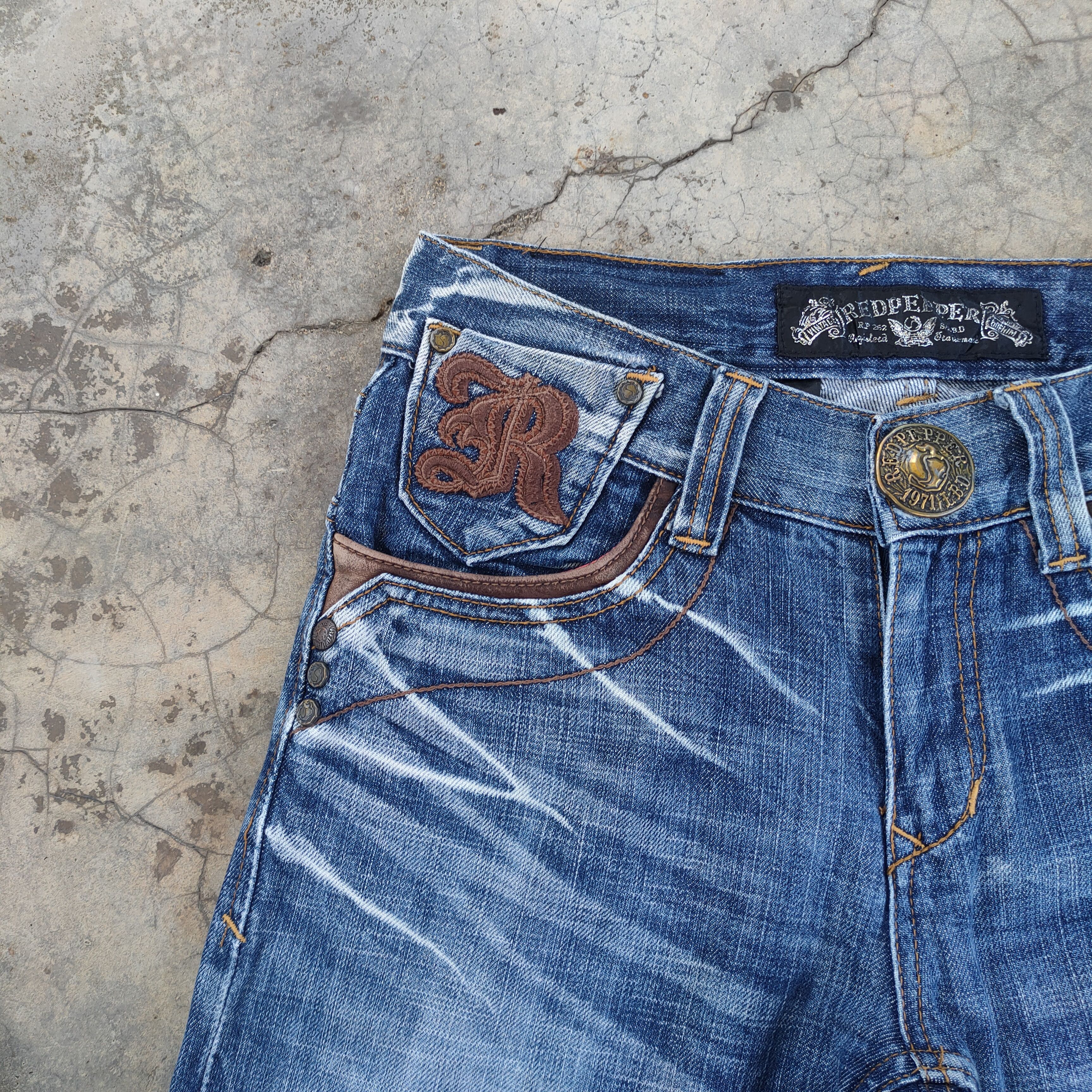 Japanese Brand W30×33 VINTAGE RED PEPPER FADED DISTRESSED JEAN DENIM PANTS Size US 30 / EU 46 - 6 Thumbnail