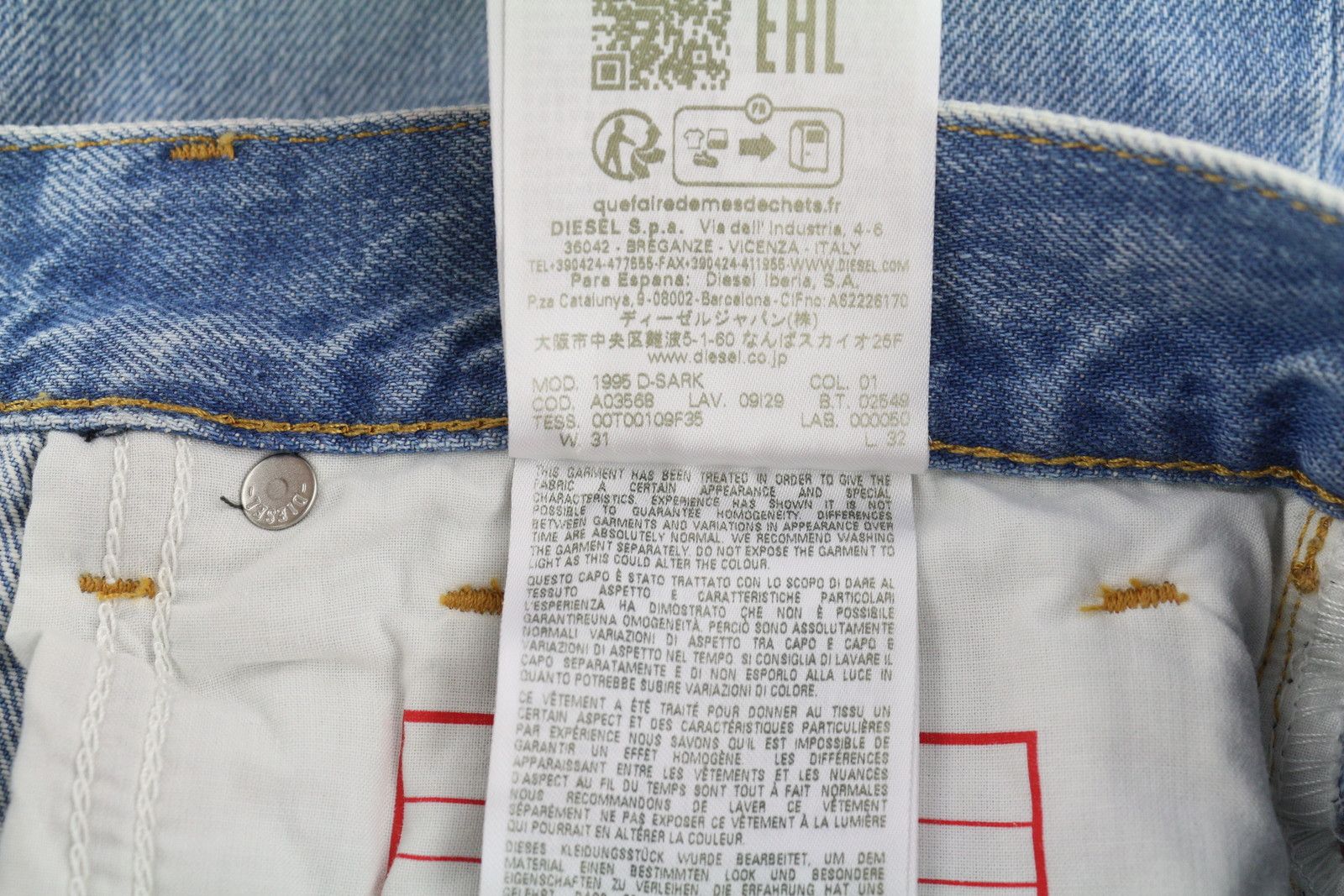 Diesel 1995 D-SARK 09I29 W31/L32 Blue Slim Straight 85407 Size US 31 - 11 Thumbnail