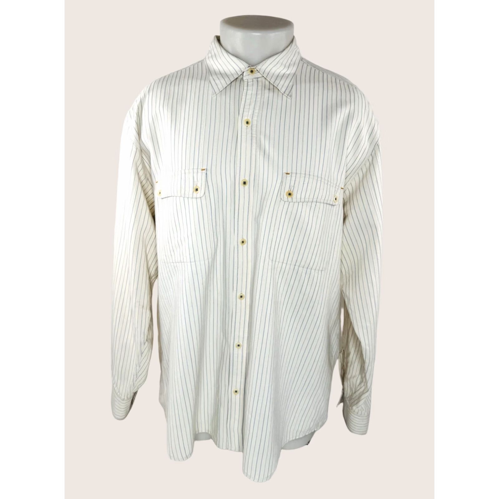 Vintage Ryan Michael Silk Blend Striped Western Shirt Mens XL Ivory/Blue Button-Up Long Sleeve Size US XL / EU 56 / 4 - 1 Thumbnail