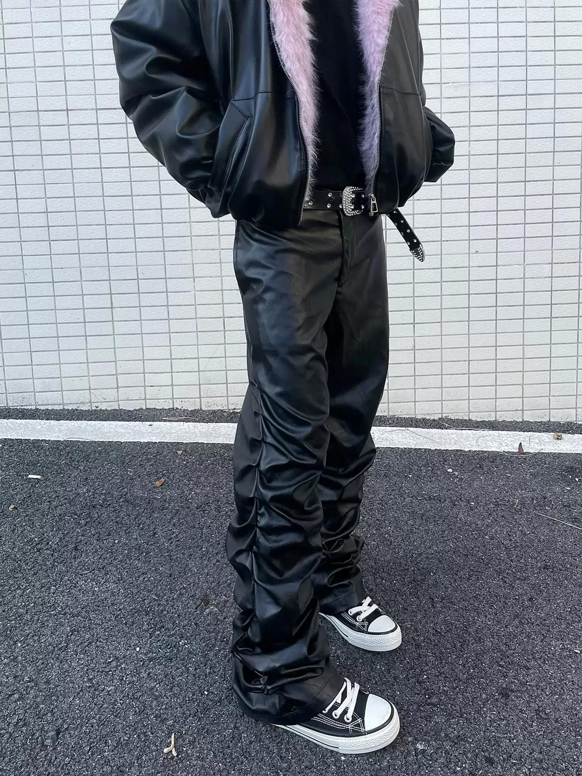 Leather Black Pleated Leather Stacked Pants Size US 32 / EU 48 - 4 Thumbnail
