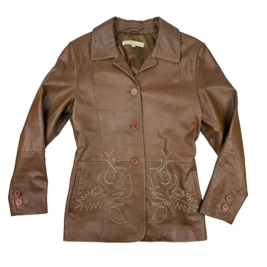 Vintage VTG LEATHER Western Set Brown Blazer Jacket Pants sz 6 - 8 Size M / US 6-8 / IT 42-44 - 3 Thumbnail