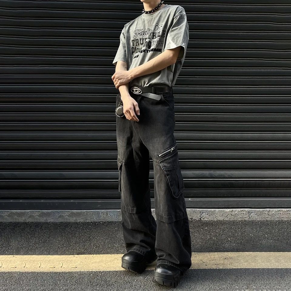 Japanese Brand × Vintage Cargo Jeans Men Baggy Multi-pocket Wide Streetwear Size US 29 - 2 Thumbnail