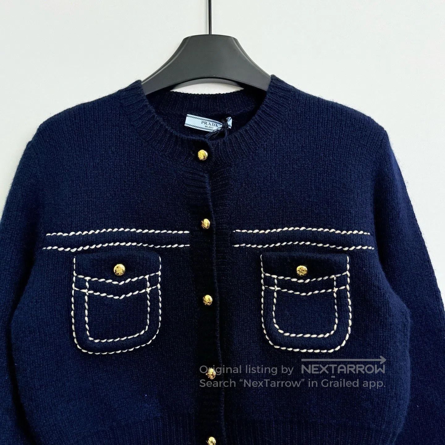 Prada Prada SS24 Triangle Logo Contrast Stitch Knit Top. Size S / US 4 / IT 40 - 2 Thumbnail