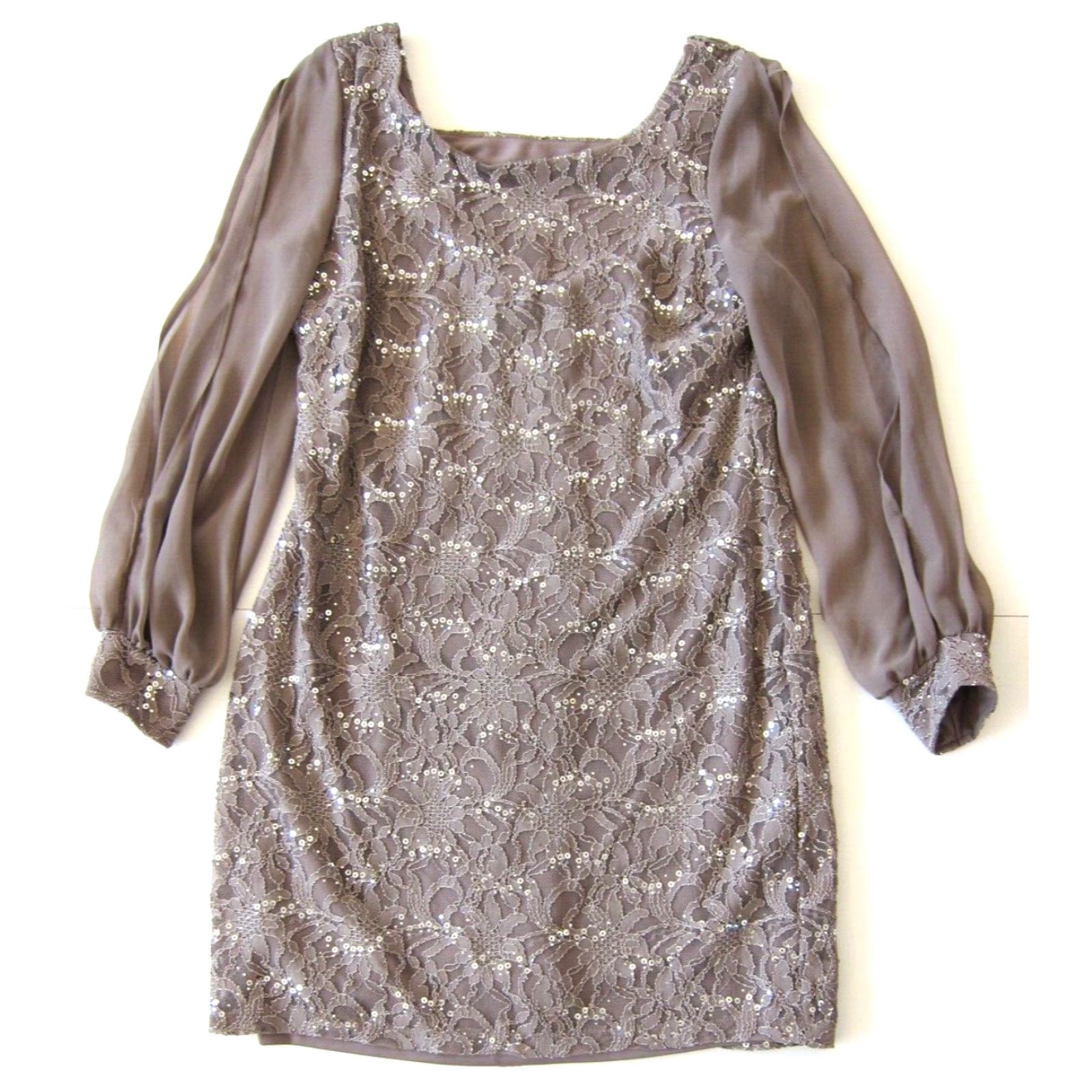 Vintage Scarlett Nite Brown Floral Stretch Sequin Long Sleeve Tunic Shift Dress 14 Size XL / US 12-14 / IT 48-50 - 2 Thumbnail