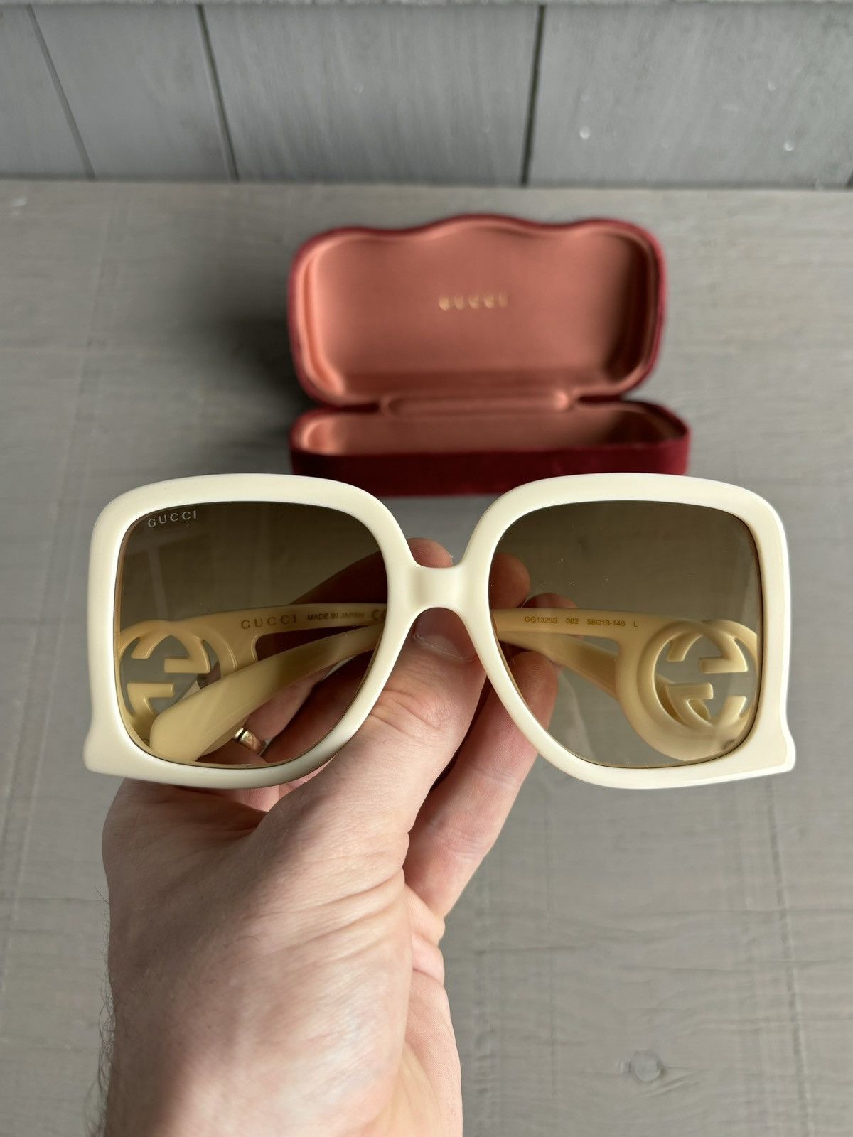Designer × Gucci Gucci Sunglasses Oversized Offwhite GG1326S Huge Case Y2K Size ONE SIZE - 3 Thumbnail