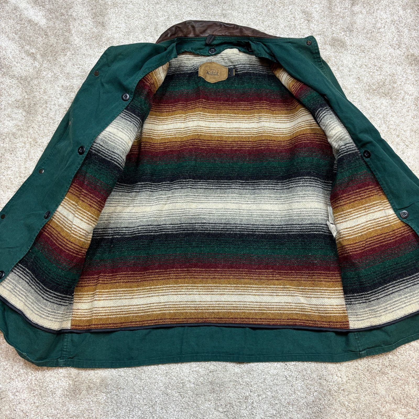 Vintage × Woolrich Woolen Mills Vintage 90s Woolrich Wool Lined Green Barn Jacket Mens L USA Size US L / EU 52-54 / 3 - 3 Thumbnail