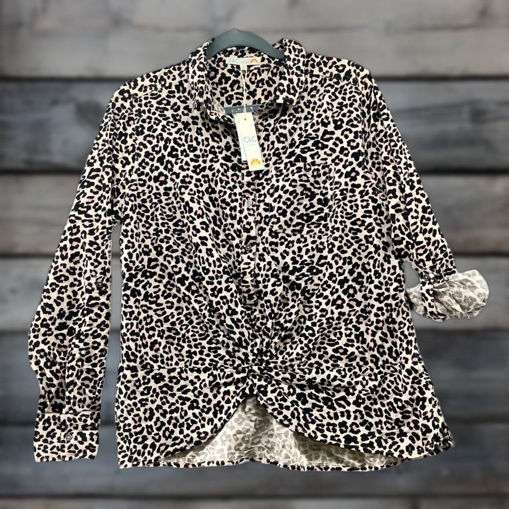 Vintage C&C California Leopard Print Pink Popover Top Womens M Roll Tab Twist Front NWT Size M / US 6-8 / IT 42-44 - 1 Thumbnail