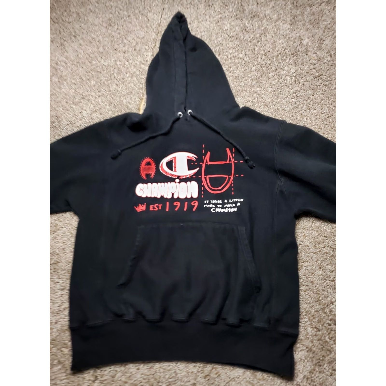 Champion Champion Reverse Weave Hoodie Mens Small Black Graphic Long Sleeve Pullover Size US S / EU 44-46 / 1 - 3 Thumbnail