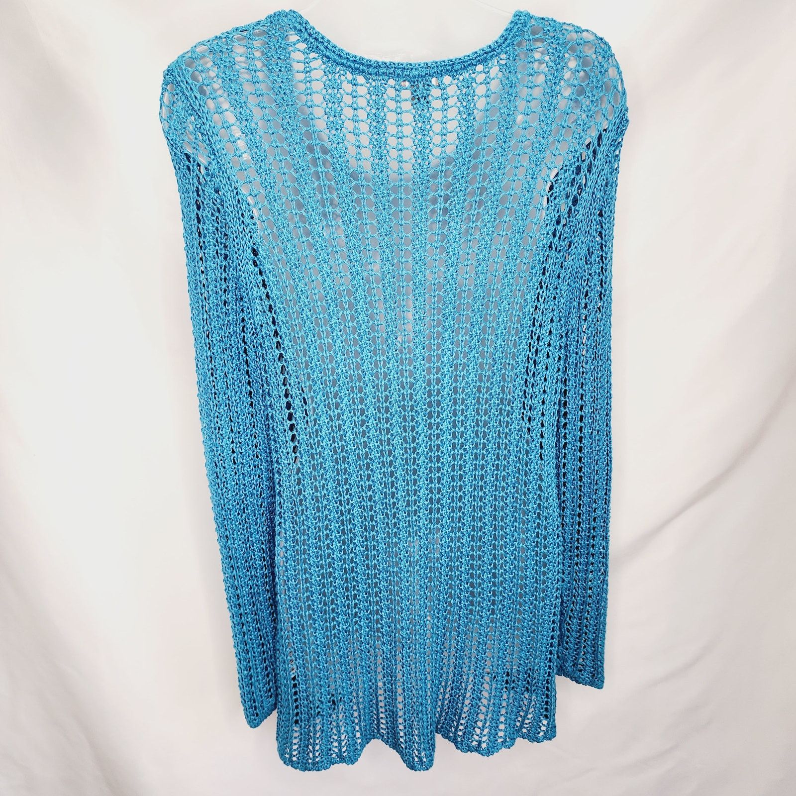 Other J. Jill Blue Open Knit Long Sleeve Tunic Linen Sweater Size L / US 10 / IT 46 - 2 Thumbnail