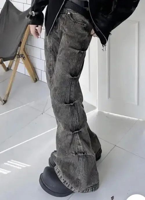 Outsider Denim Distressed Style Washed Pleated Bootcut Jean Size US 32 / EU 48 - 2 Thumbnail