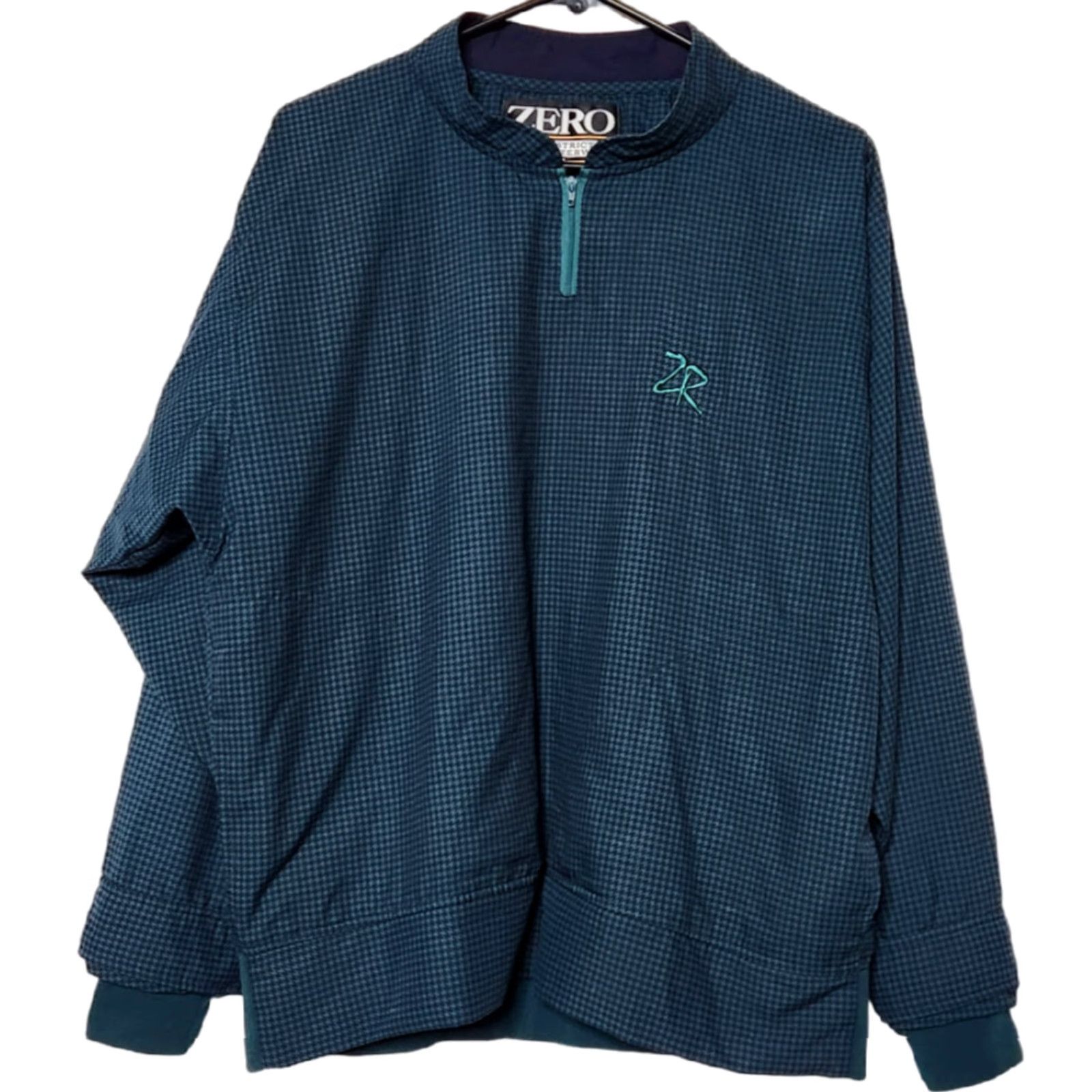 Vintage Zero Restriction Womens M Zip Windbreaker Jacket Houndstooth Green Medium, 1/4 Zip, Pockets, Polyester, Regular Size M / US 6-8 / IT 42-44 - 2 Thumbnail