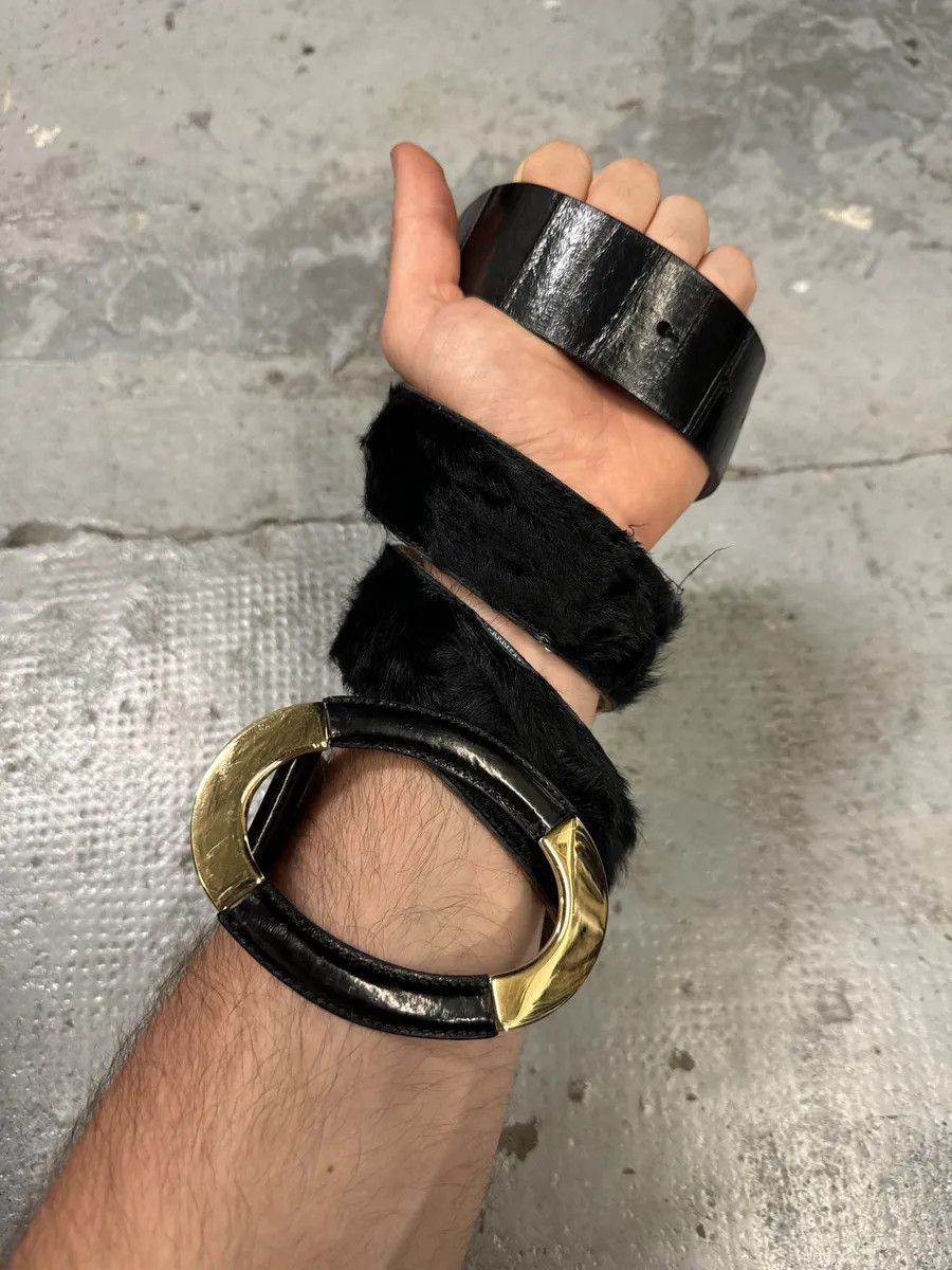 Designer × Dolce & Gabbana × Vintage 2000s Dolce & Gabbana Black Leather Pony Hair Belt Size ONE SIZE - 1 Thumbnail